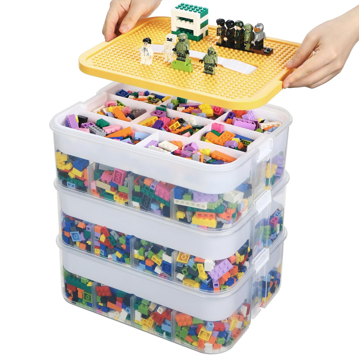Douorgan Toy Storage Organizer for Lego Stackable Organizer Bins with Compartments Portable Containers with Lids Building Blocks Miniature Organizer Storage Box Toy Chest Case (1 Layer)