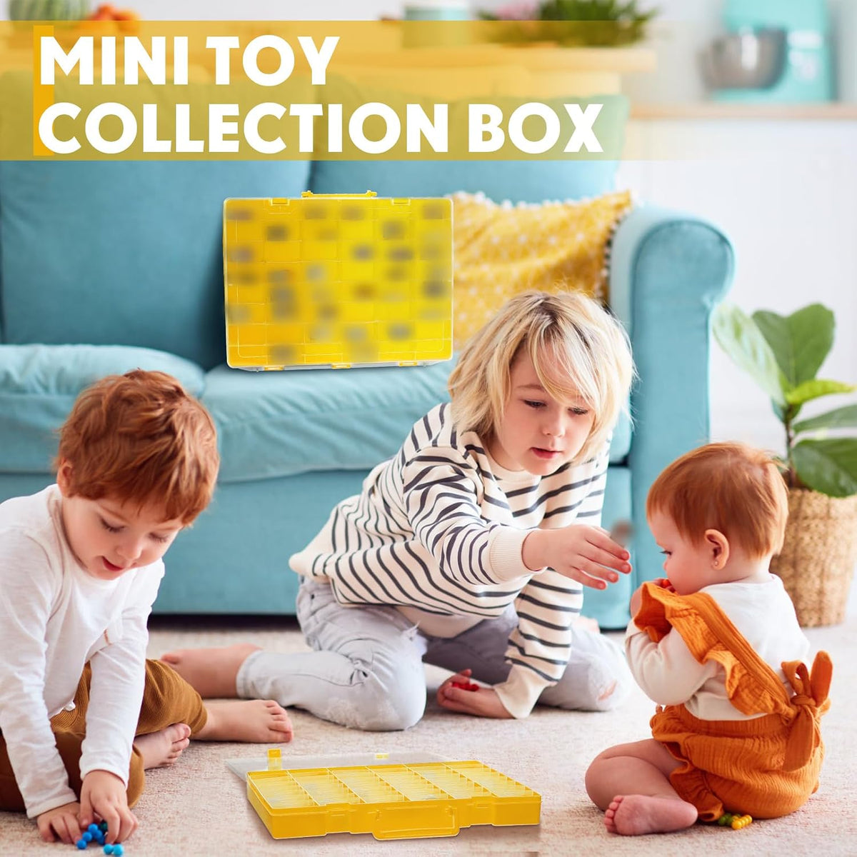 Juexica 2 Pcs 48 Grid Plastic Bead Storage Organizer Box, Yellow