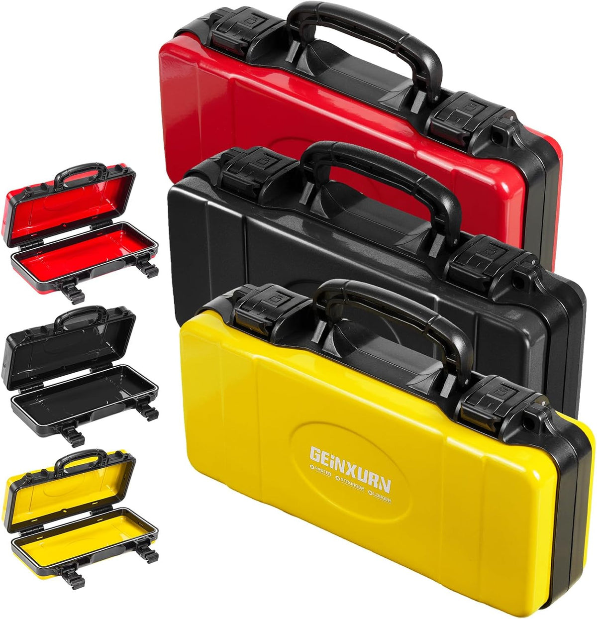 Geinxurn 3 Pieces Metal 11 Inches Steel Tool Organizer Portable Toolbox Red, Black and Yellow, Durable ABS Tool Storage with Plastic Handle and Double-Buckles