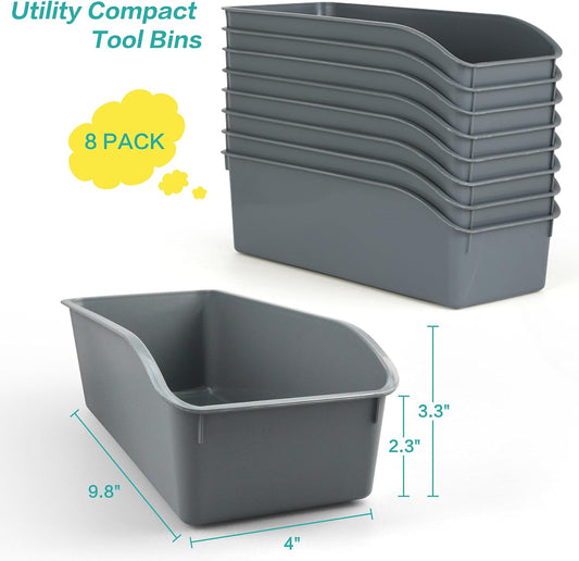 Plastic Shelf Bins 8 Pack Open Top Tool Organizers for Garage (Gray)