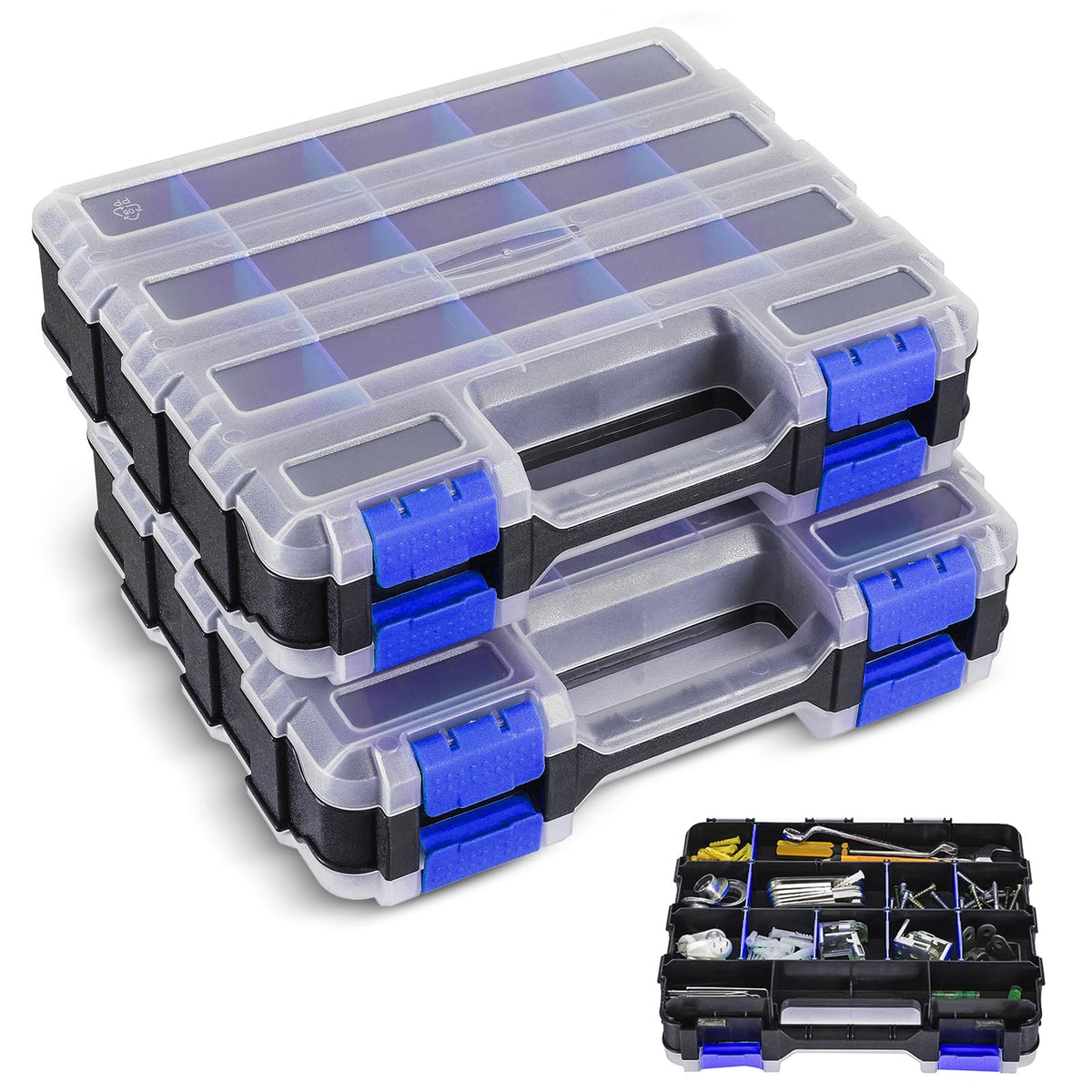 NATGAI 2 Pack Small Parts Organizers, 34-Compartments Double-Sided Tool Box