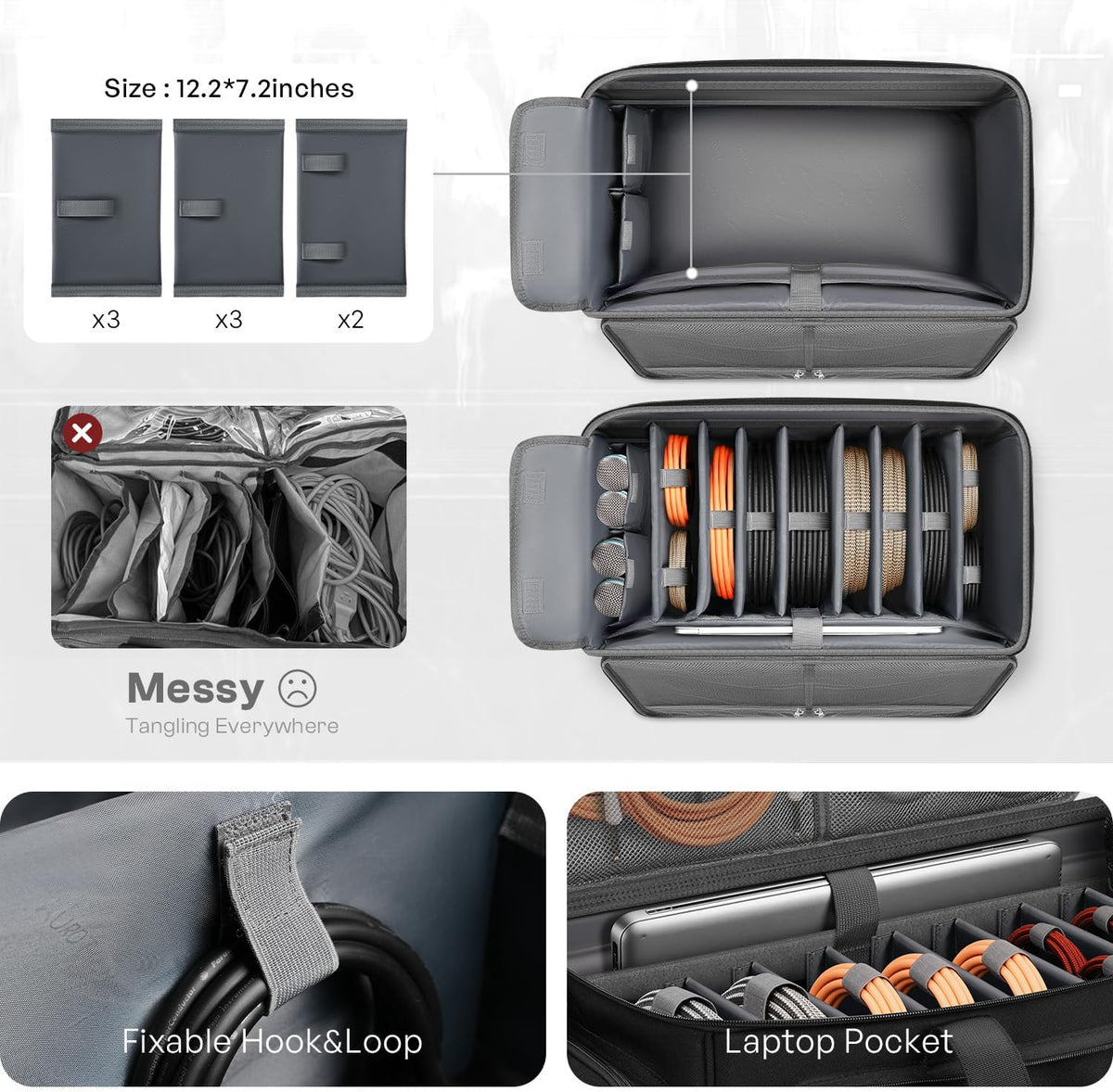 Large DJ Cable Organizer Bag, Padded Gig Bag with 8 Detachable Divider, Travel DJ Mixer Backpack for Musicians, Professional Multi-Pocket for 17" Laptop, Microphone, Cord, Headset & Music Accessories