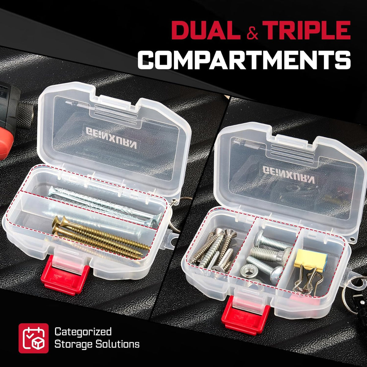 Geinxurn Small Parts Organizer, 4Pcs Plastic Transparent Portable Tools Boxes with Dividers for Small Accessories Storage Cases