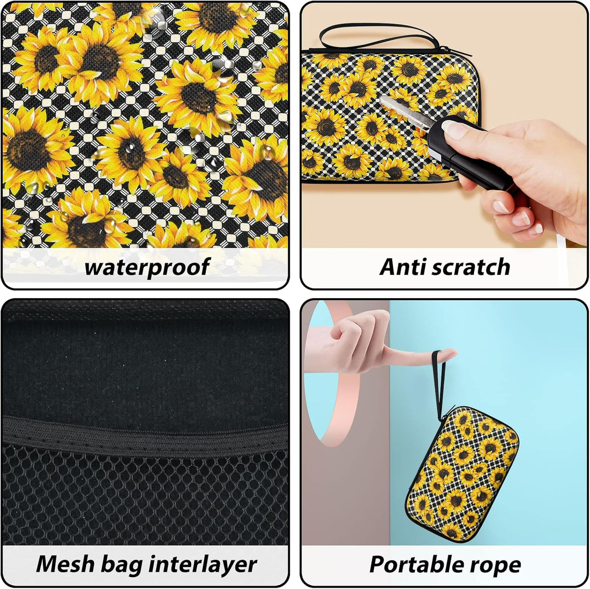 Cute Phone Charger Protector Set with Storage bag Case Yellow Sunflowers Travel Carrying Bag Data Cable 20W USB Charger Data Line Cable Protector Cord Organizer, Lightning Cable Chomper,Charger Saver