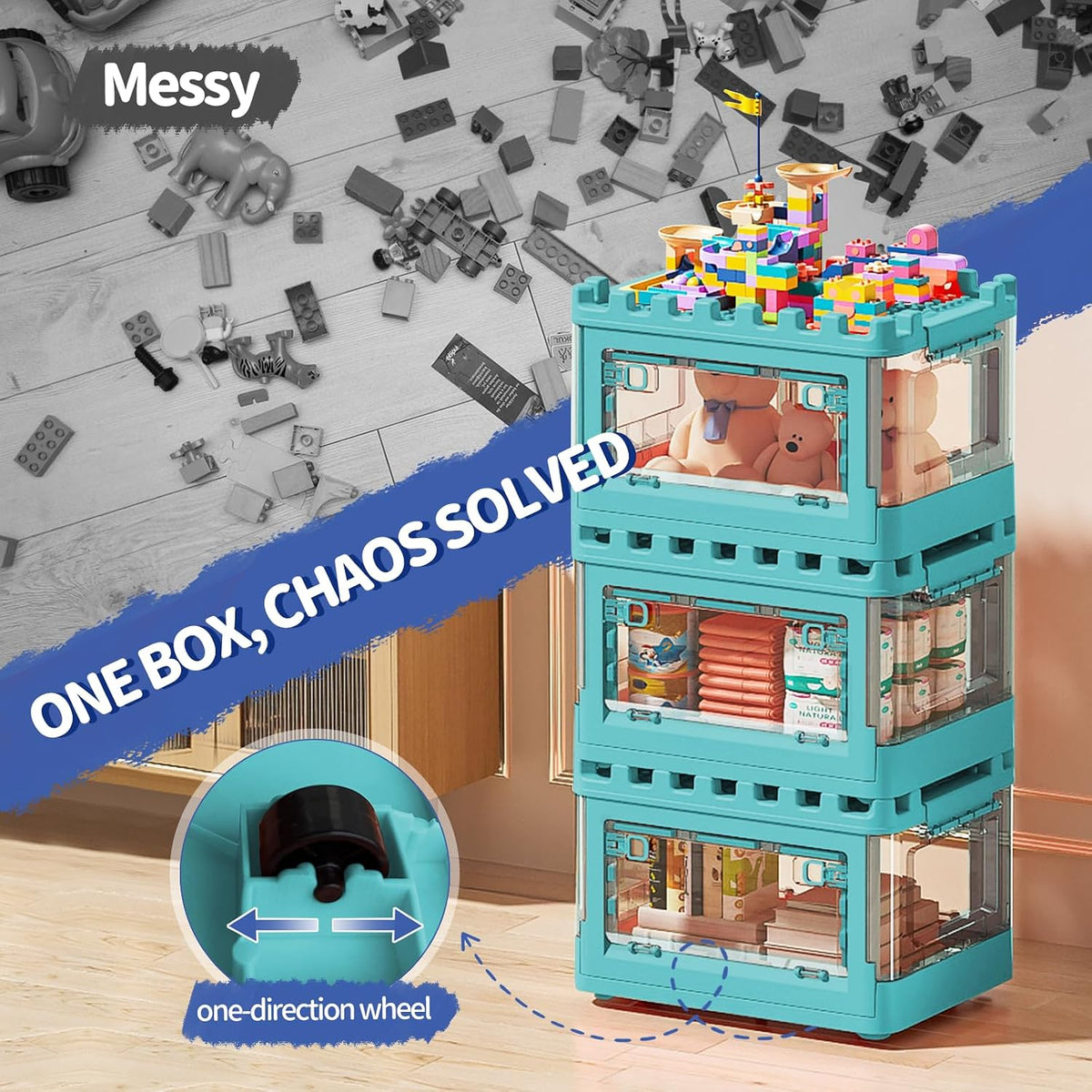 Lego Duplo Storage Collapsible Storage Box for Lego Blocks Toys Organizer Storage for Kids Toy Stackable Building Blocks with Lids Toy Chests with Compartments for Boys and Girls 21QT