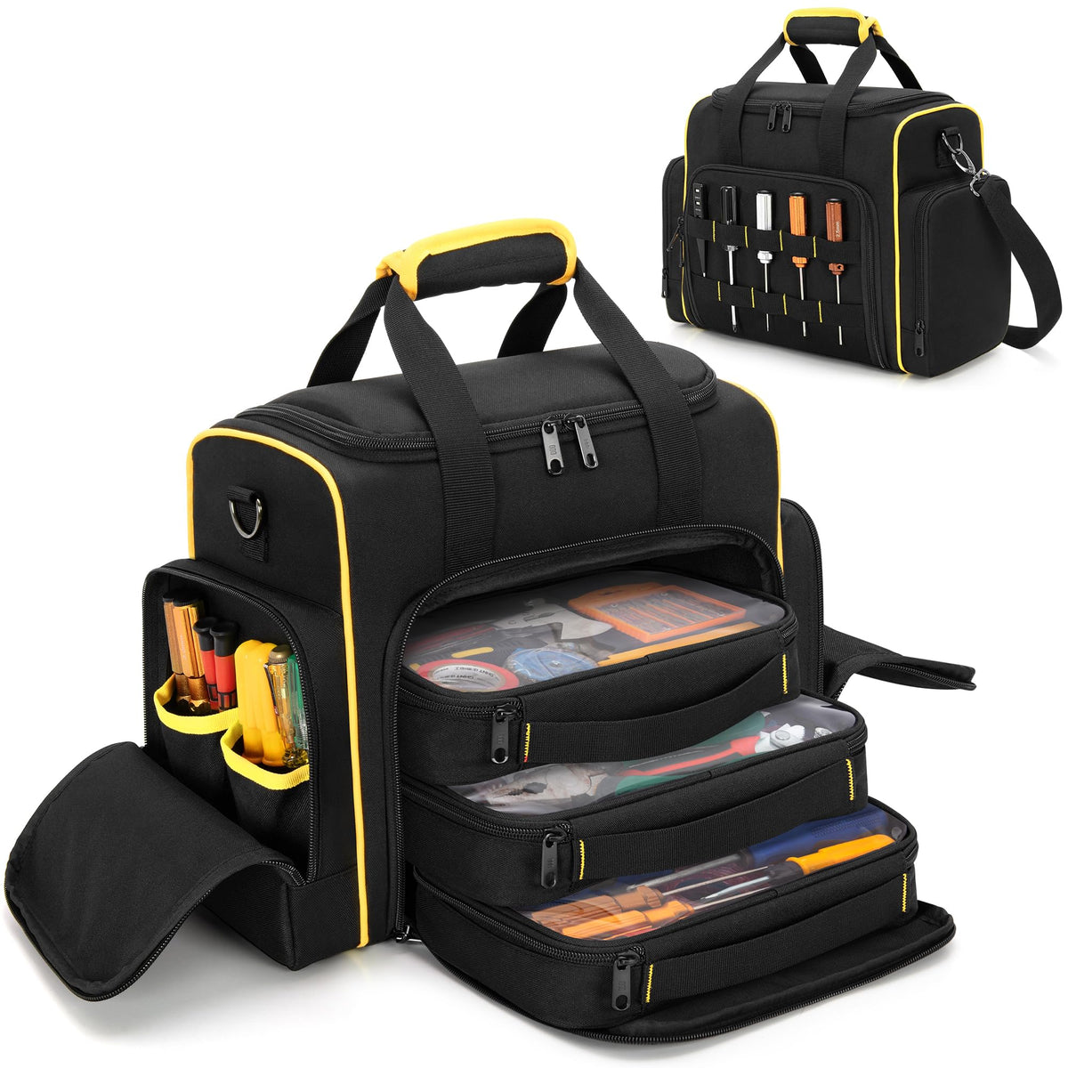 Marscamd Tool Bag with 3 Removable Cases, 2 Layers Tool Tote for Hand Tools