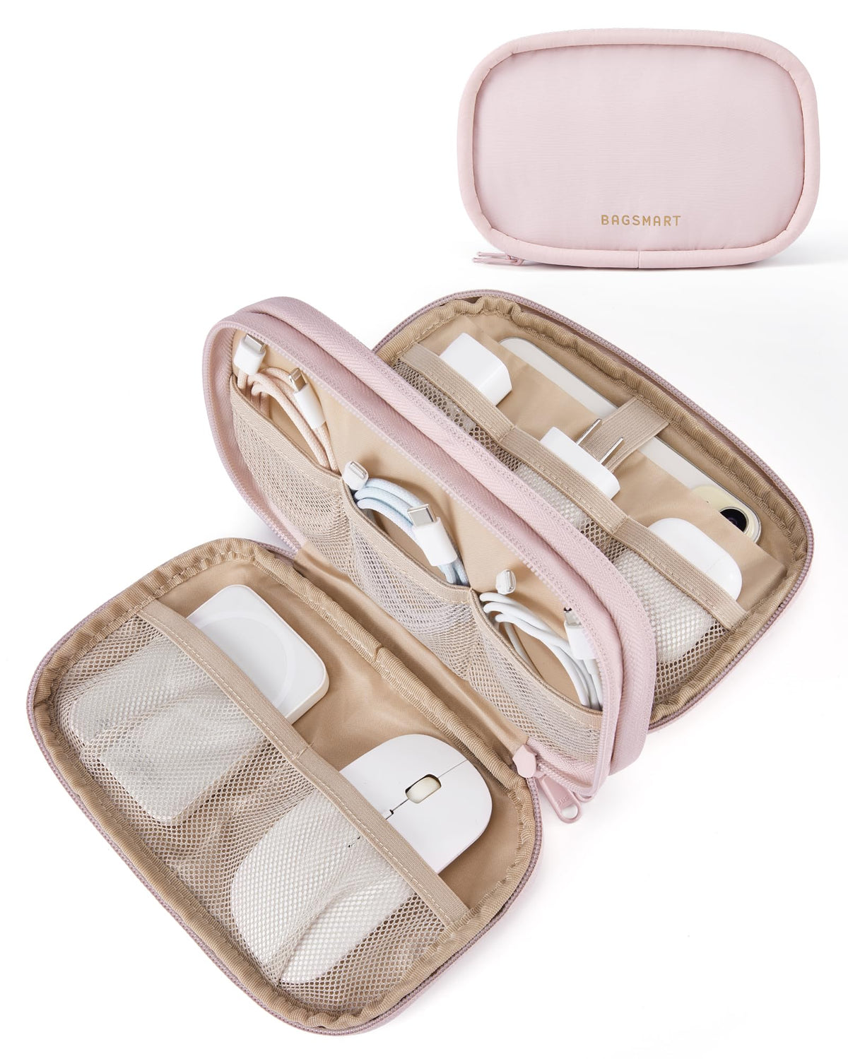 BAGSMART Electronics Organizer Travel Case for Cords Chargers Phones, Beige