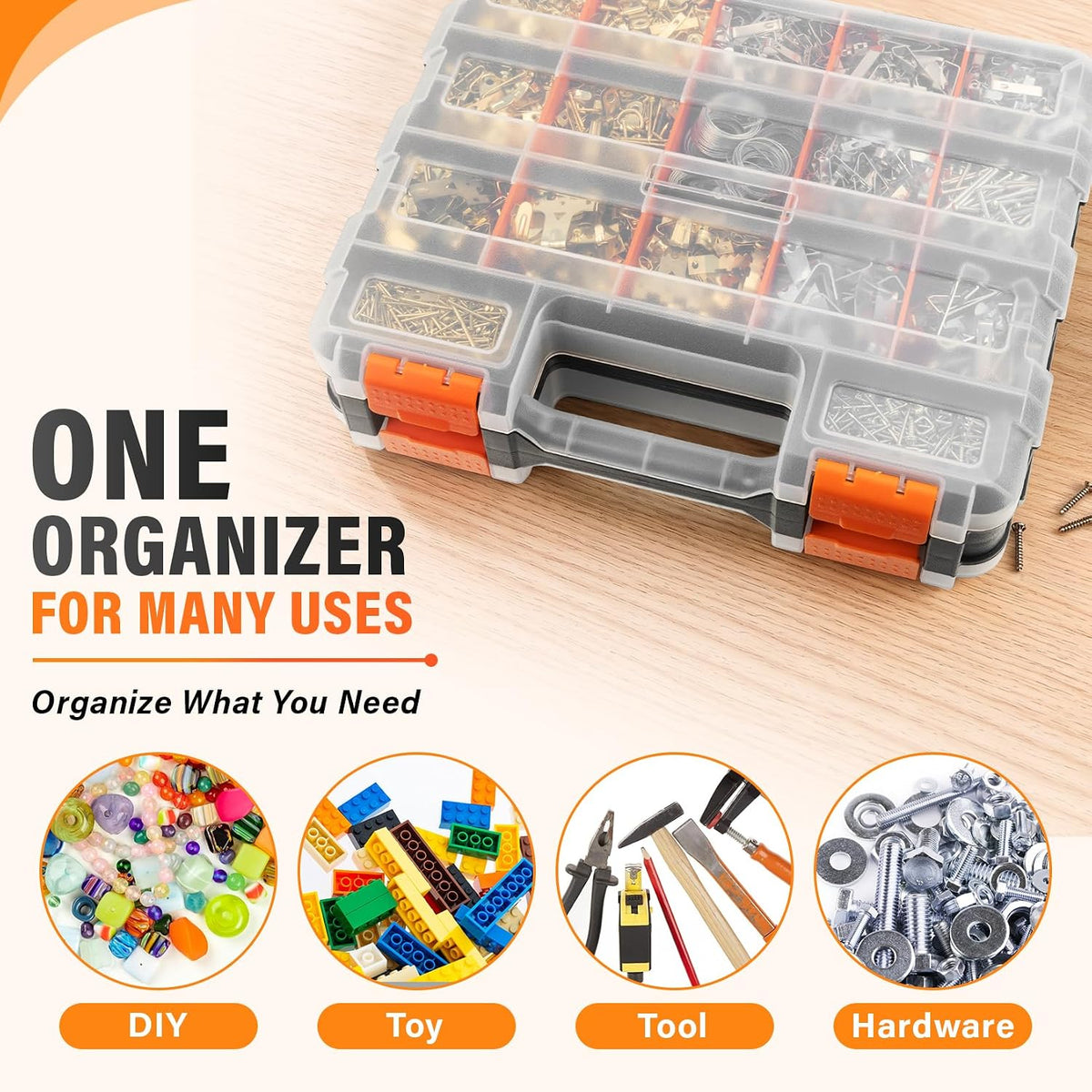 DIYSELF Screw Organizer, Double-Sided 34-Compartment Small Parts Organizer
