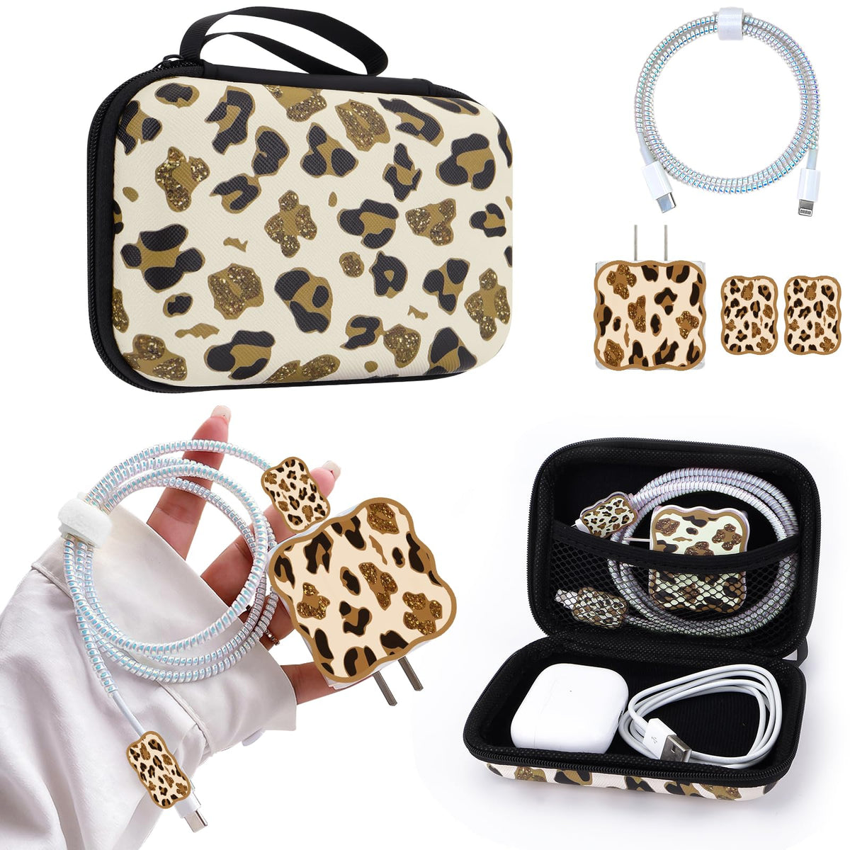 Cute Phone Charger Protector Set with Storage bag Case Yellow Sunflowers Travel Carrying Bag Data Cable 20W USB Charger Data Line Cable Protector Cord Organizer, Lightning Cable Chomper,Charger Saver
