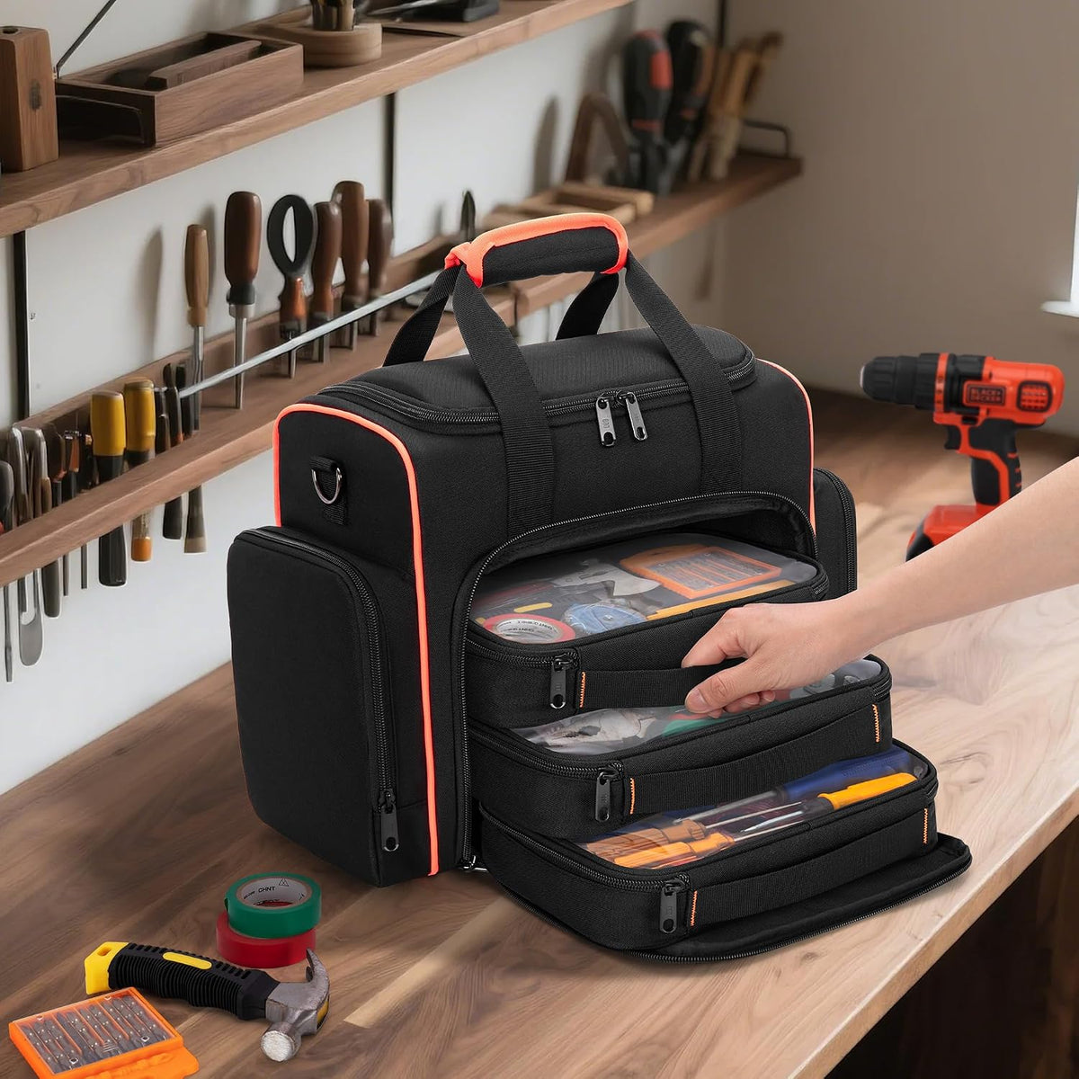Marscamd Tool Bag with 3 Removable Cases, 2 Layers Tool Tote for Hand Tools