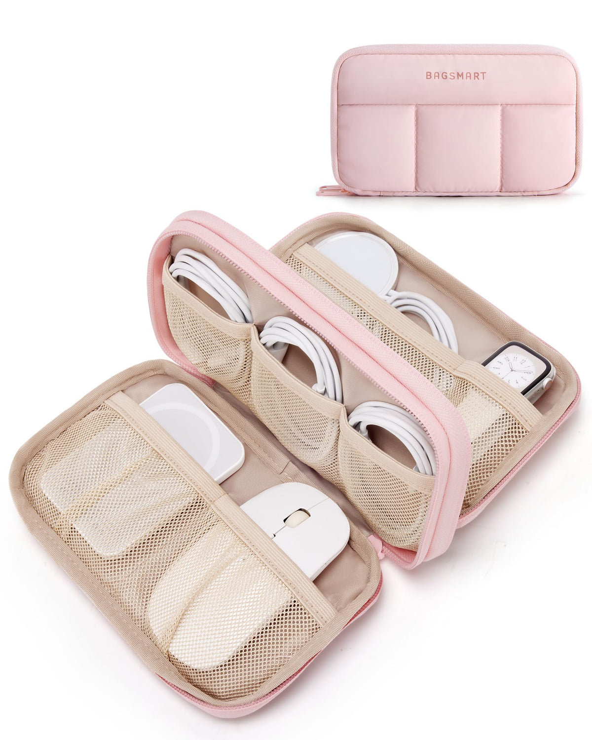 BAGSMART Electronics Organizer Travel Case for Cords Chargers Phones, Beige