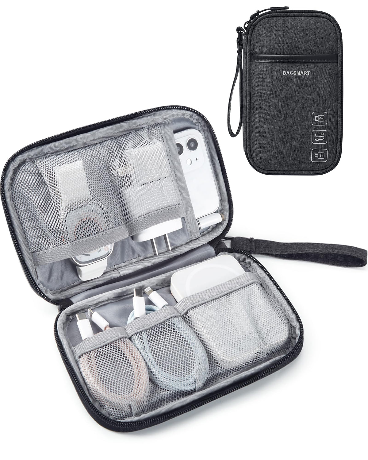 BAGSMART Electronics Travel Organizer for Cords Chargers Phones, Black