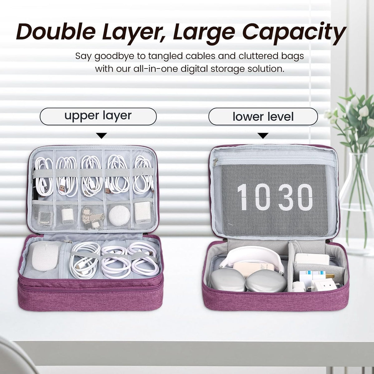 Electronic Organizer Travel Case, Double Layer Cable Organizer Bag