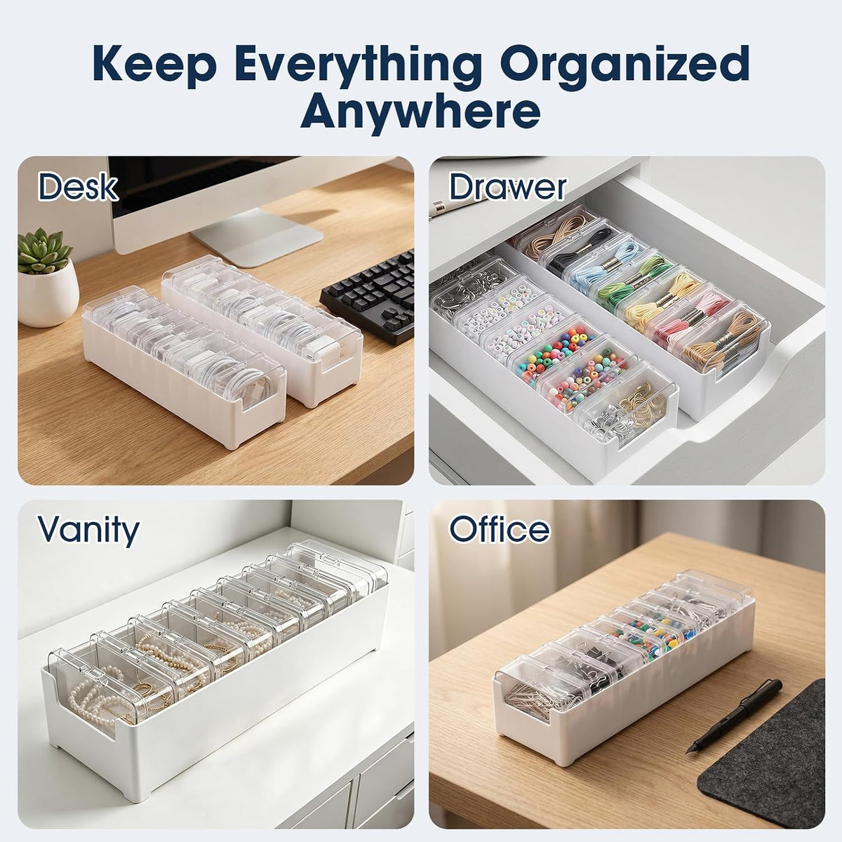ARVOK 2 Sets Cable Cord Organizer Box with 20 Adjustable Compartments