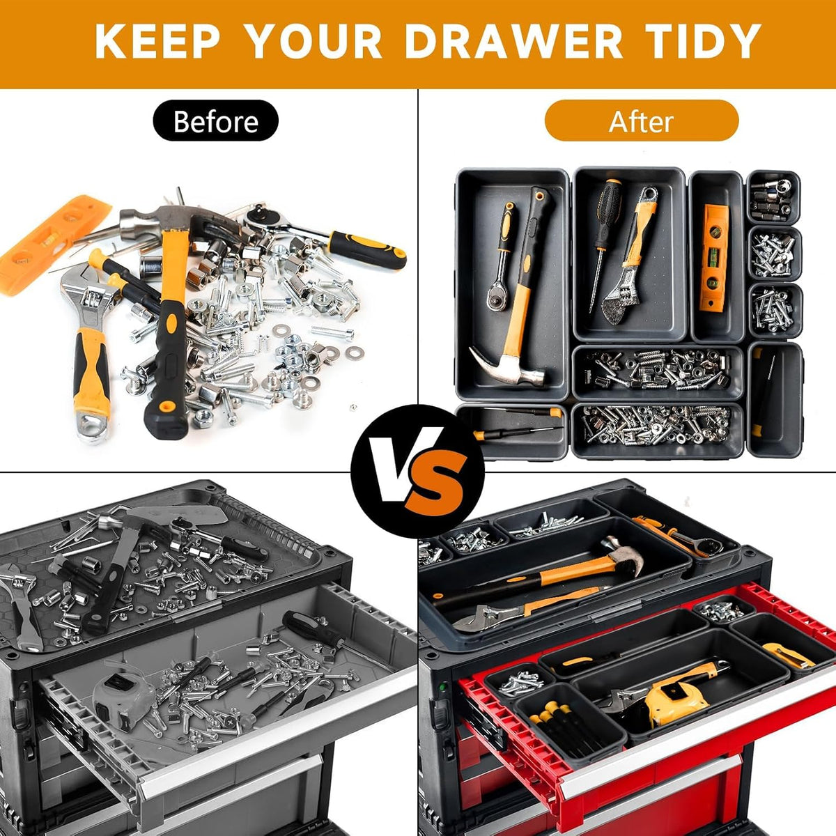 Tool Box Organizer Tray, 60 PCS & 5 Sizes, Black