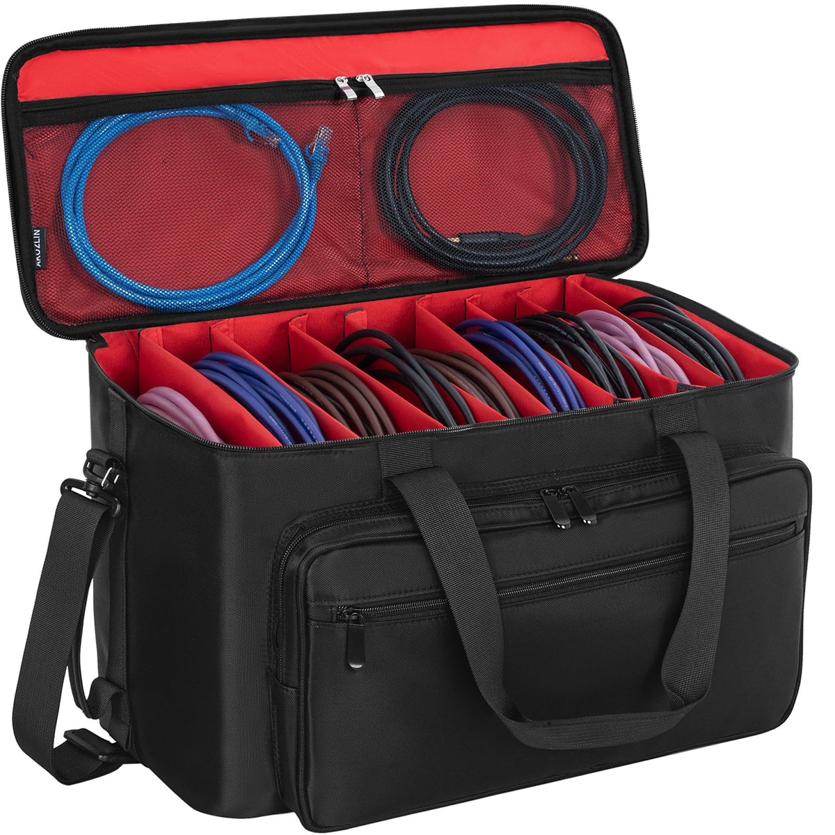 AKOZLIN Large Travel Gig Band Cable File Bag With Detachable Dividers Grey