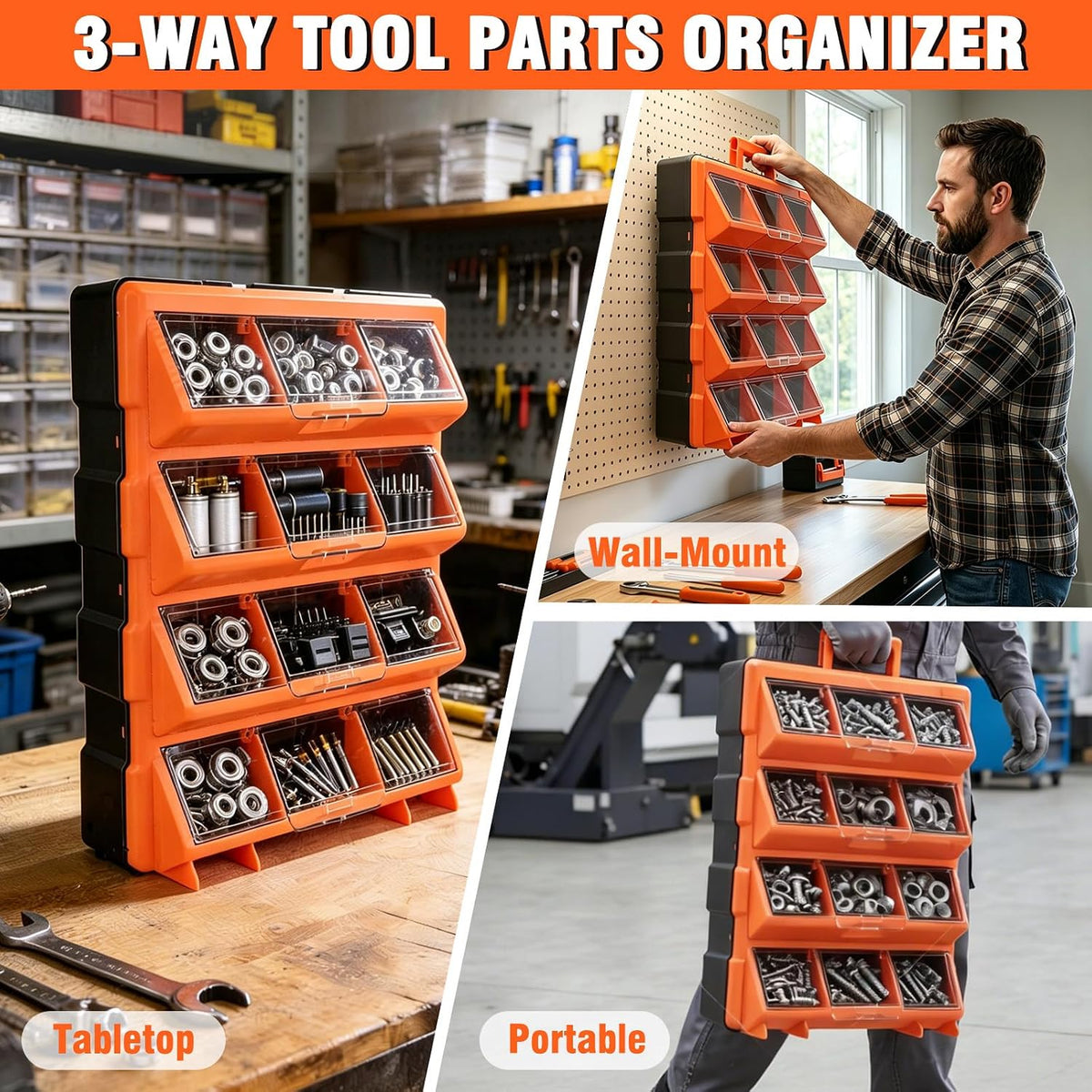 Tool Box Organizer,12-Compartment Portable Small Parts Organizer