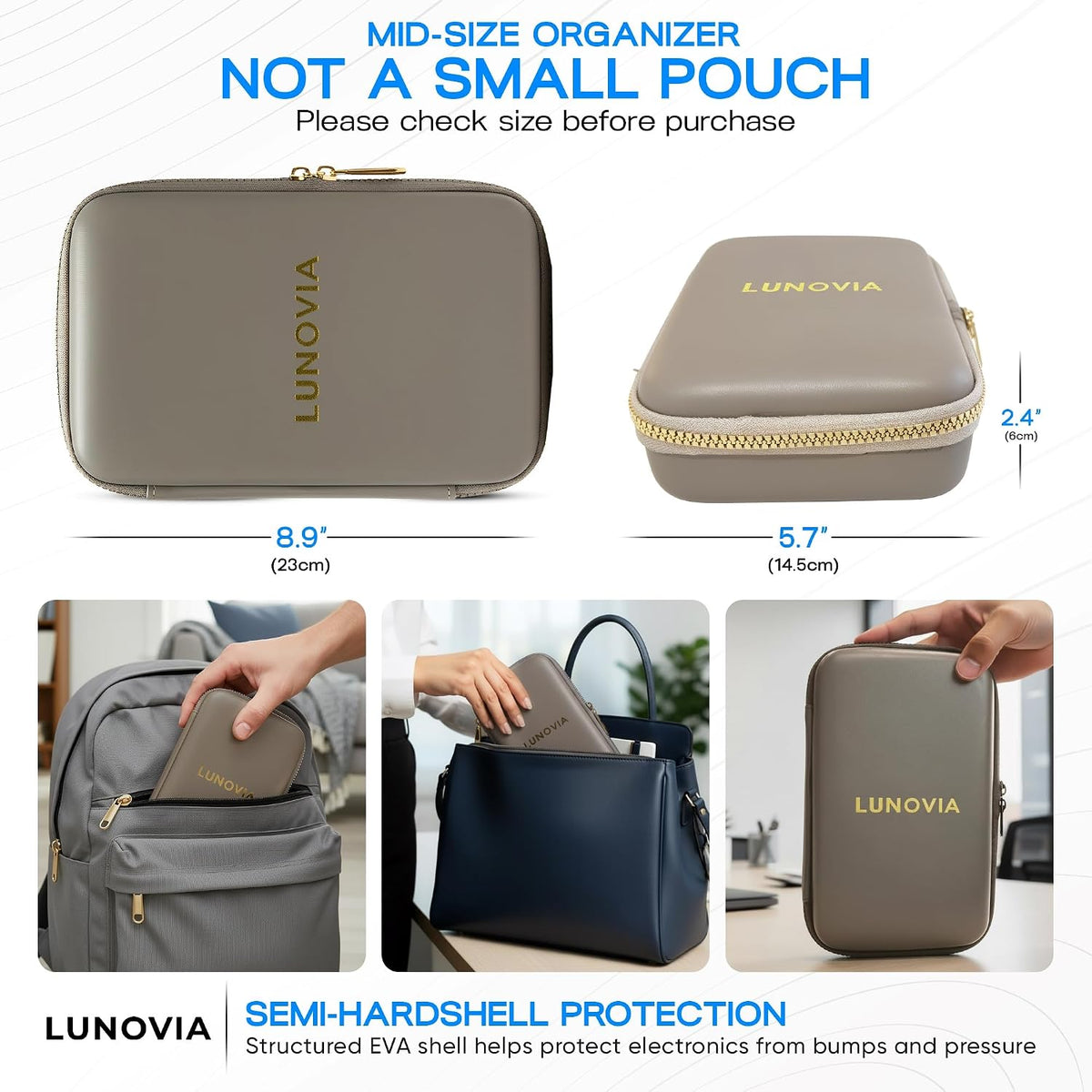 Mid-Size Tech Organizer with Removable Pouches – Hard Shell Travel Case for Cables, Chargers & Accessories | Electronics Organizer for Travel