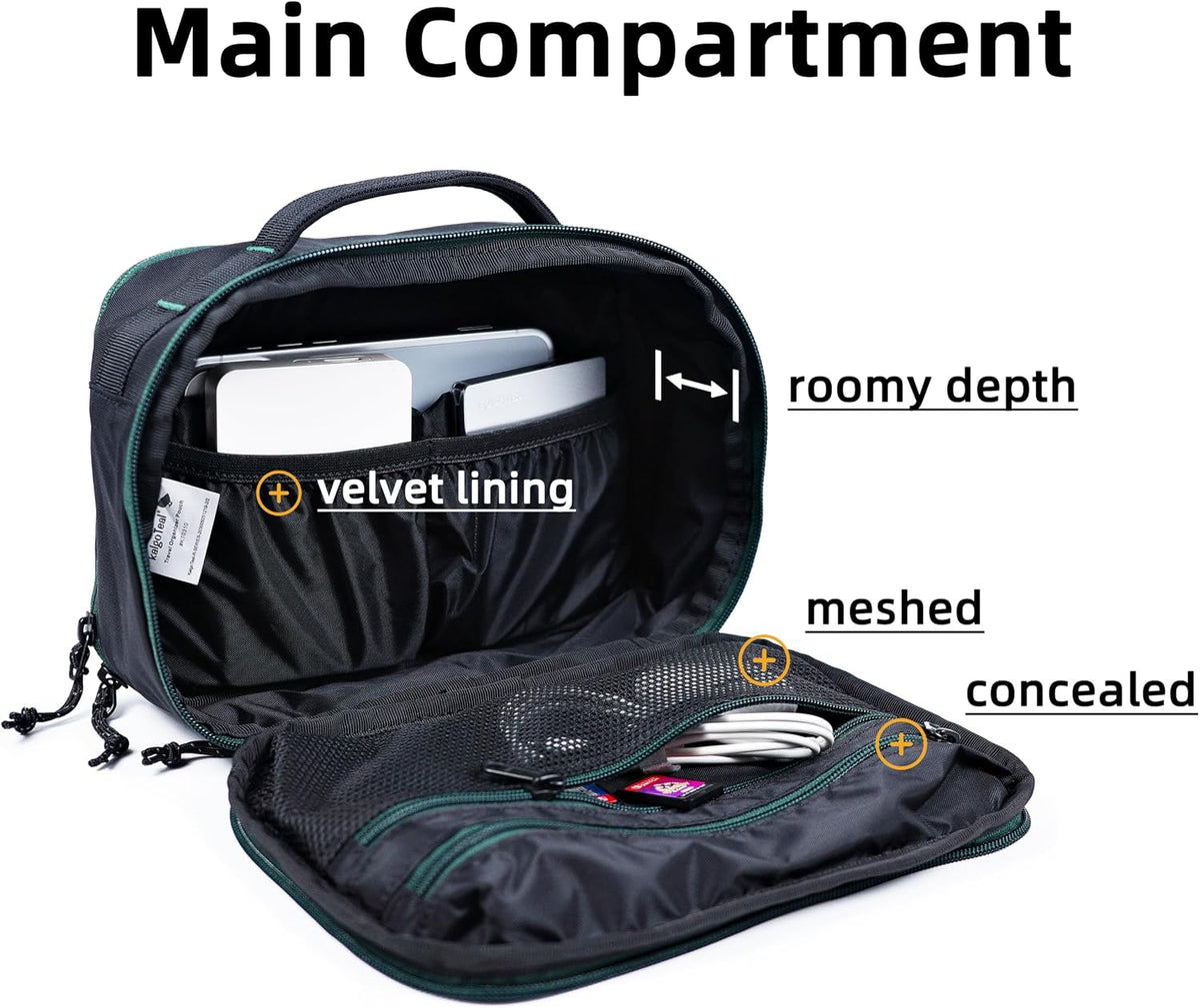 Accessories Bag & Tech Pouch | Organizer for Cables, Electronics & Everyday Essentials, Water-Repellent, Dual-Sided Padded