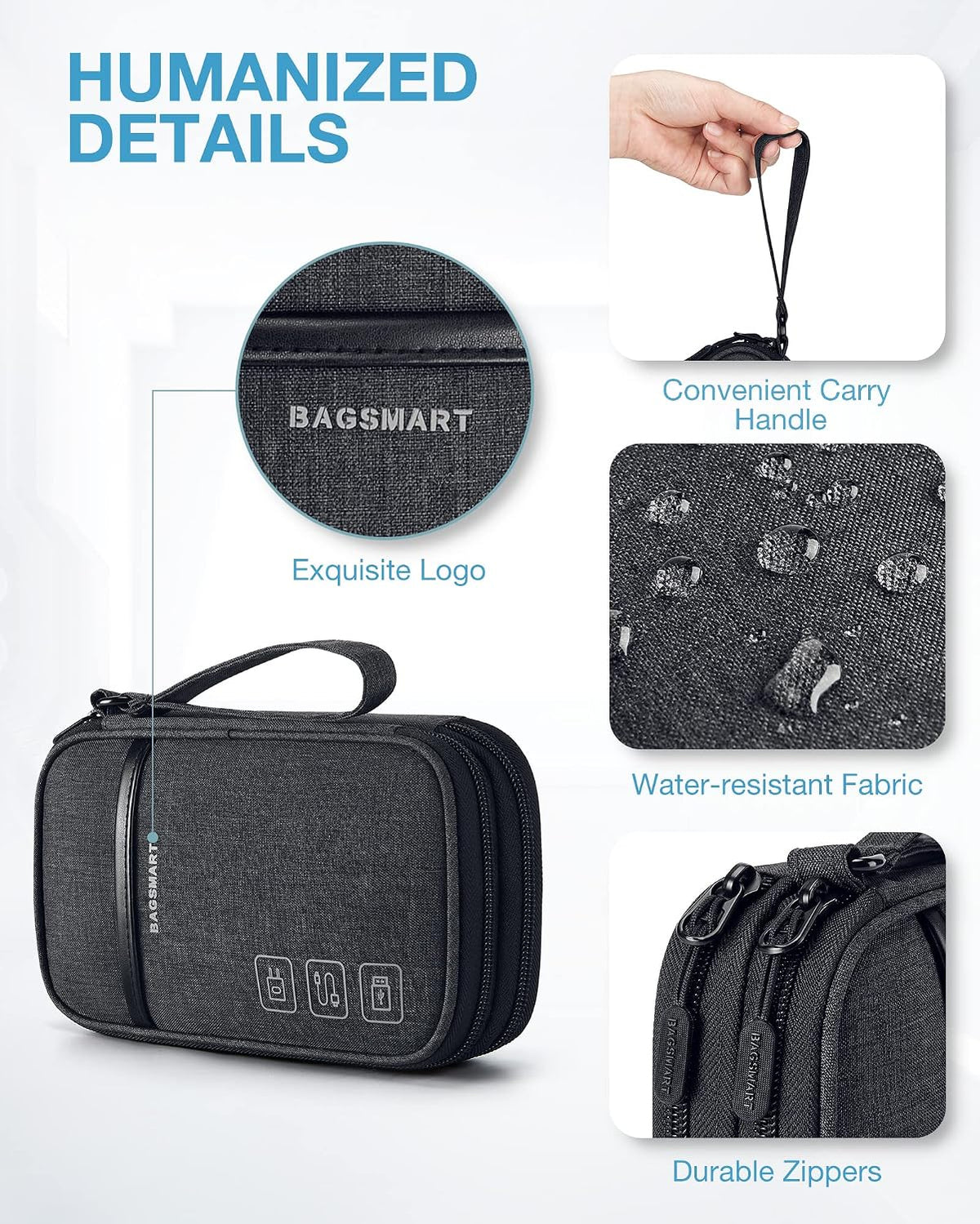 BAGSMART Electronics Travel Organizer for Cords Chargers Phones, Black
