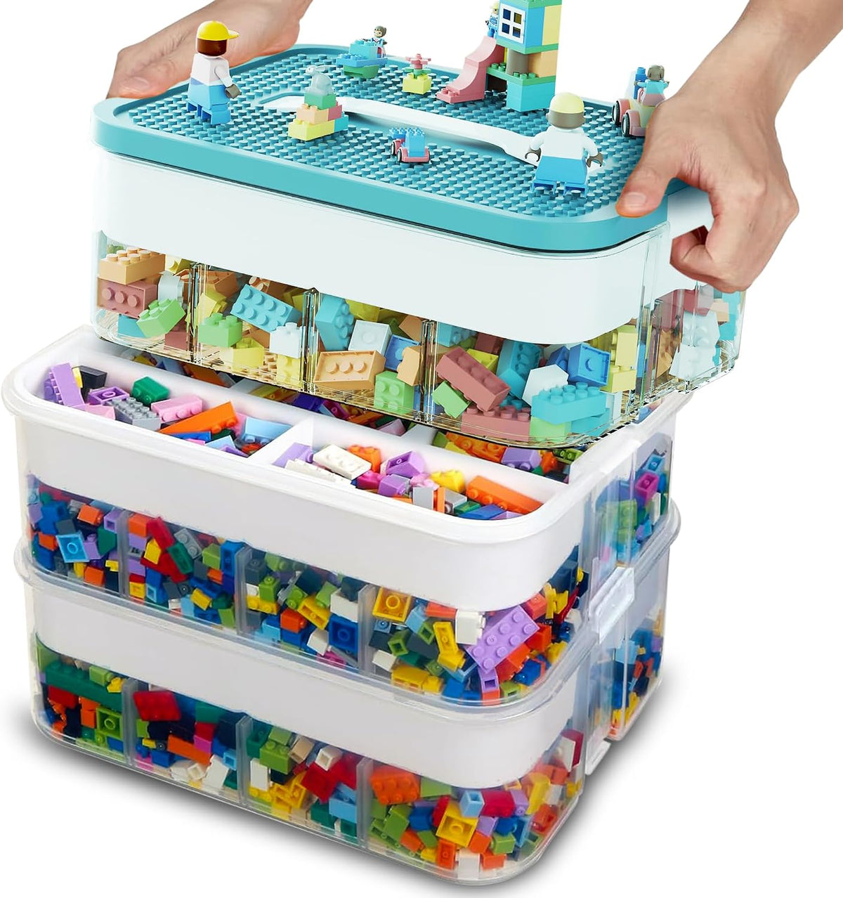 3-Tier Stackable Toy Storage with Building Block Lid & Bricks Organizer