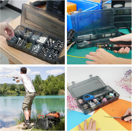 ZKH Small Parts Organizer Box, Clear Tackle Box Organizer with 4x12 Compartments, Removable Dividers, Stackable Bead Organizer Box, Ideal Craft Organizers and Storage for Beads,Screws,Fishhooks,Parts