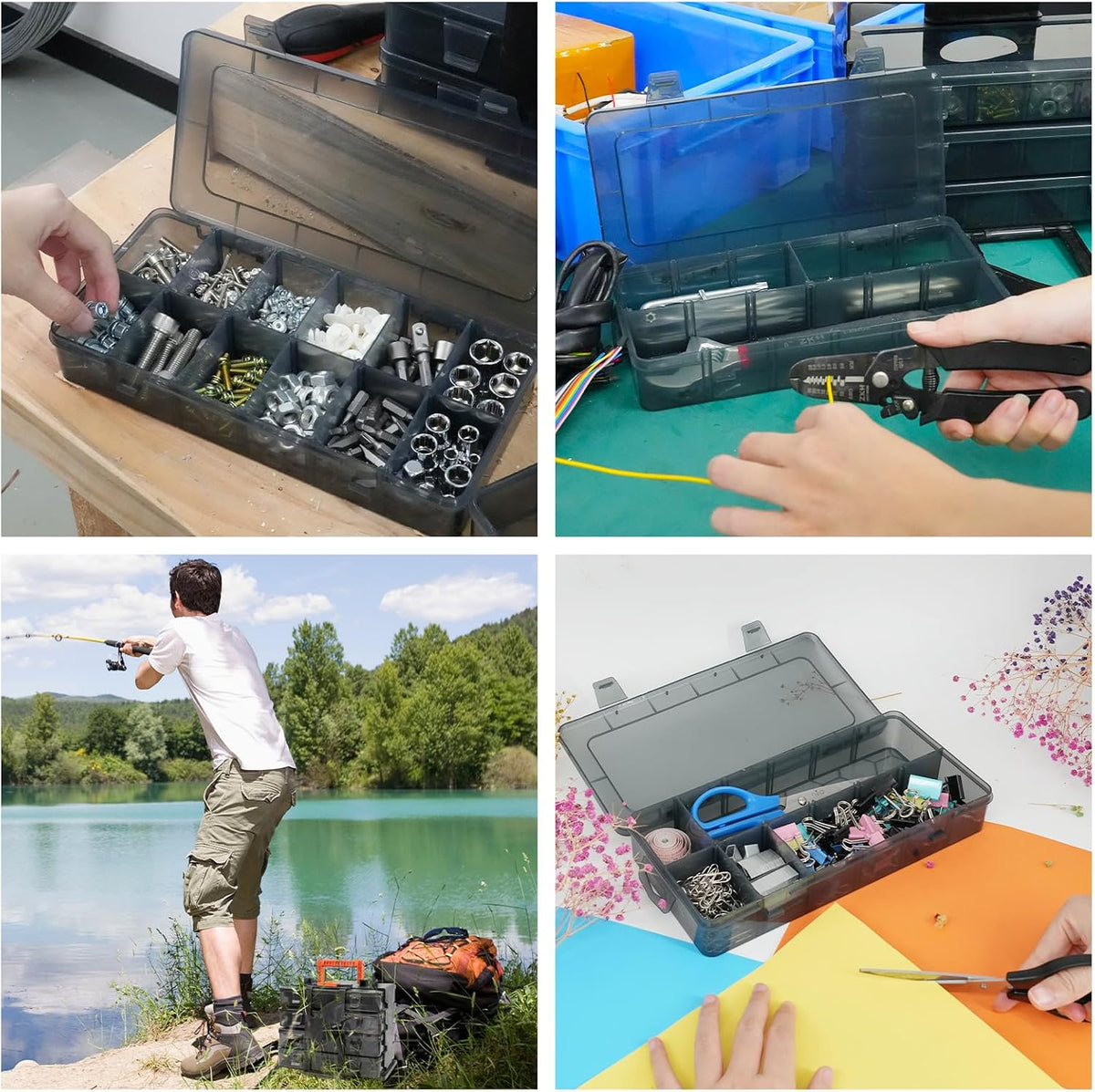 ZKH Small Parts Organizer Box, Clear Tackle Box Organizer with 4x12 Compartments, Removable Dividers, Stackable Bead Organizer Box, Ideal Craft Organizers and Storage for Beads,Screws,Fishhooks,Parts