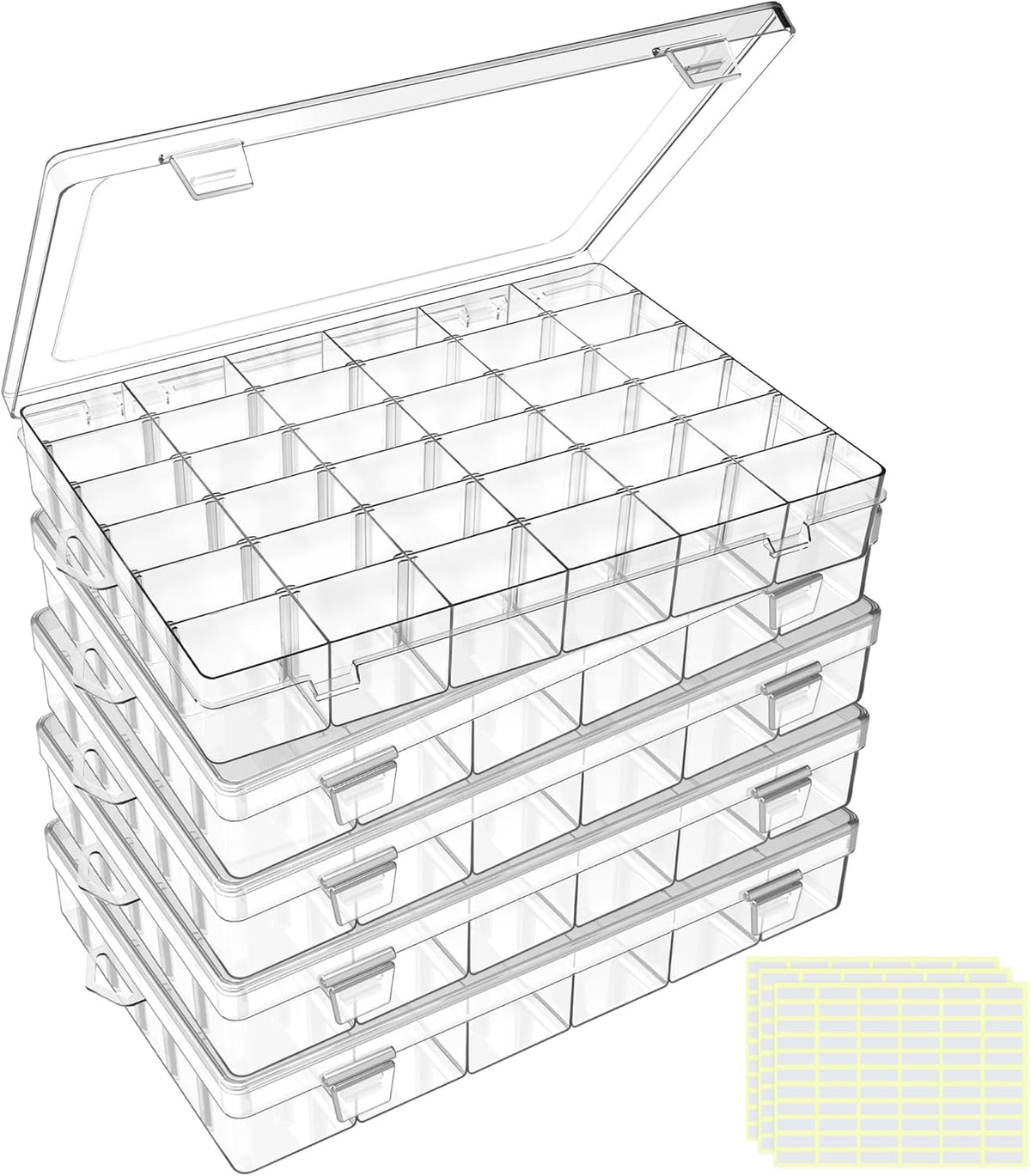 DILIBRA 5 Pack 36 Grids Large Plastic Organizer Box with Adjustable Divider