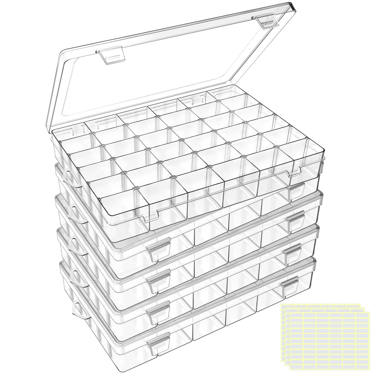 DILIBRA 5 Pack 36 Grids Large Plastic Organizer Box with Adjustable Divider