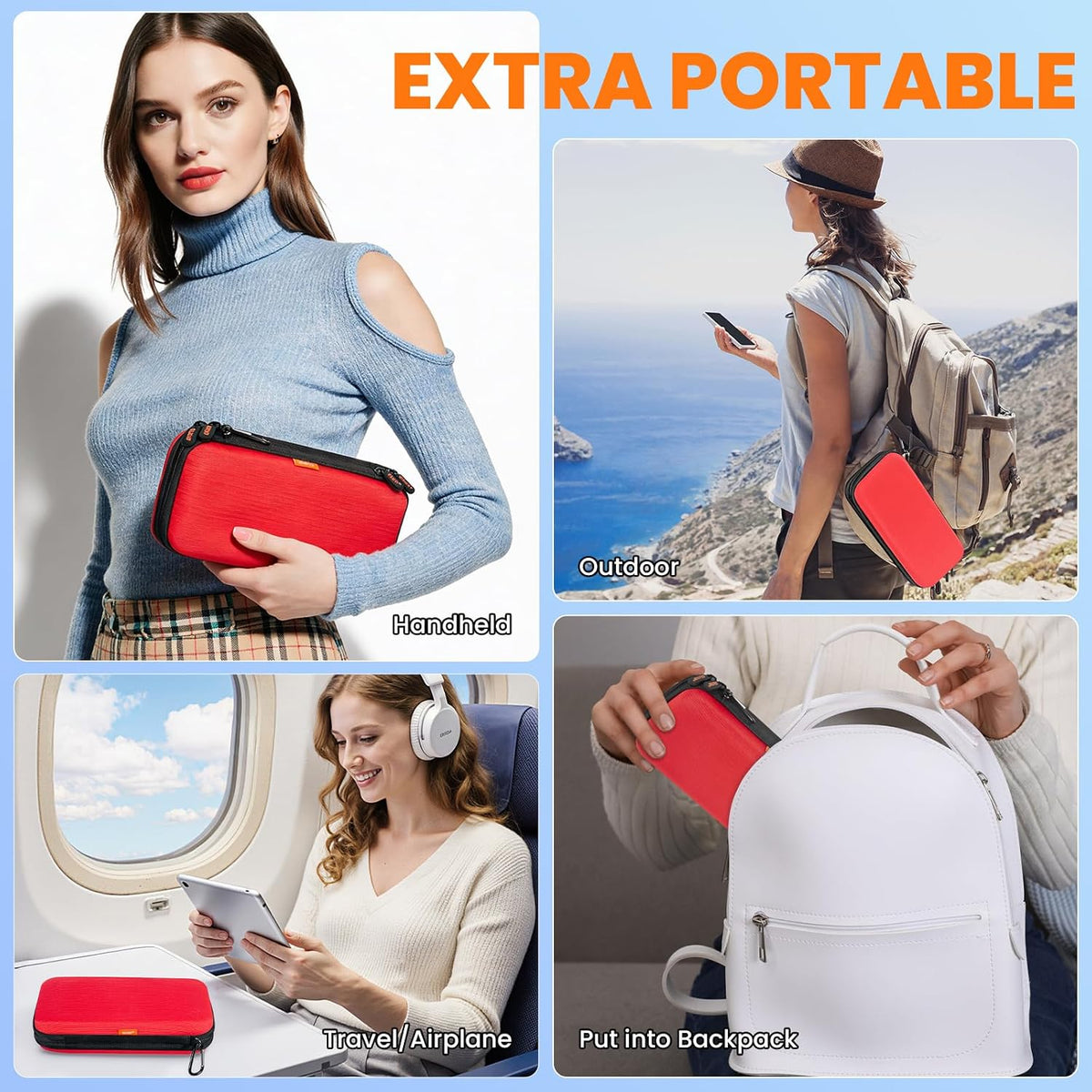Red Double-Layer Hard Carrying Case, Electronics Organizer Travel Pouch