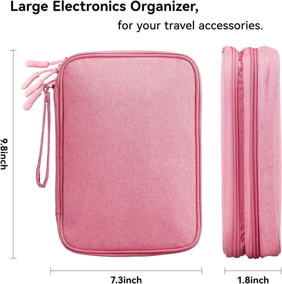 Cable Organizer Bag Travel Case for Electronics (Large, Dark Pink)