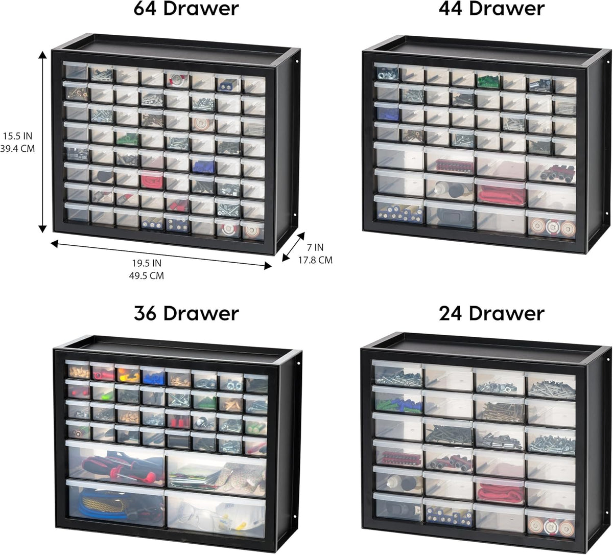 IRIS USA 64-Drawer Screw Organizer, Hardware Storage, Made in USA, Black