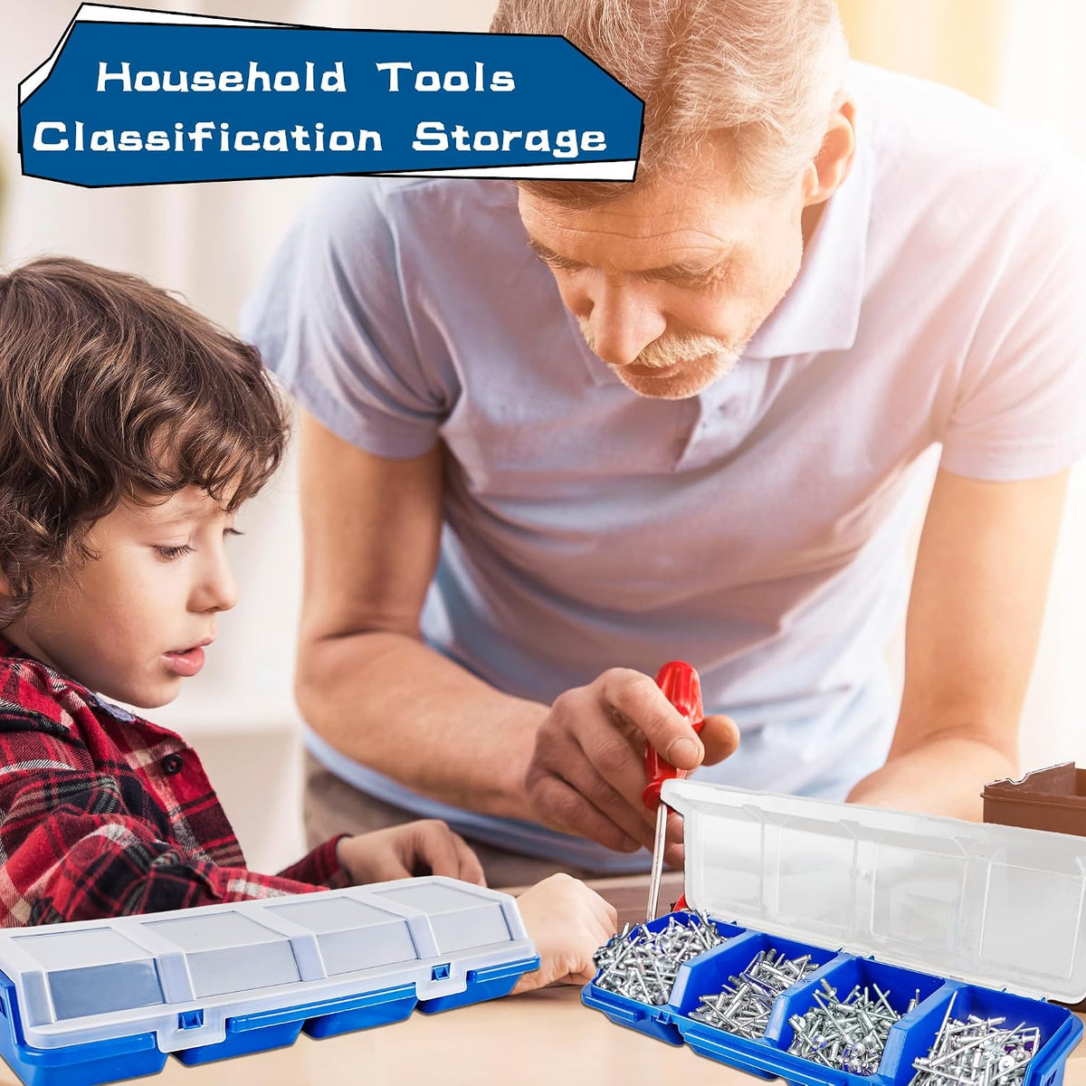 8 Pcs Screw Organizer Box Screw Parts Box with 4 Compartments Translucent Lid Tool Bins Plastic Parts Organizer for Hardware Garage Workbench Craft Organizing Storage