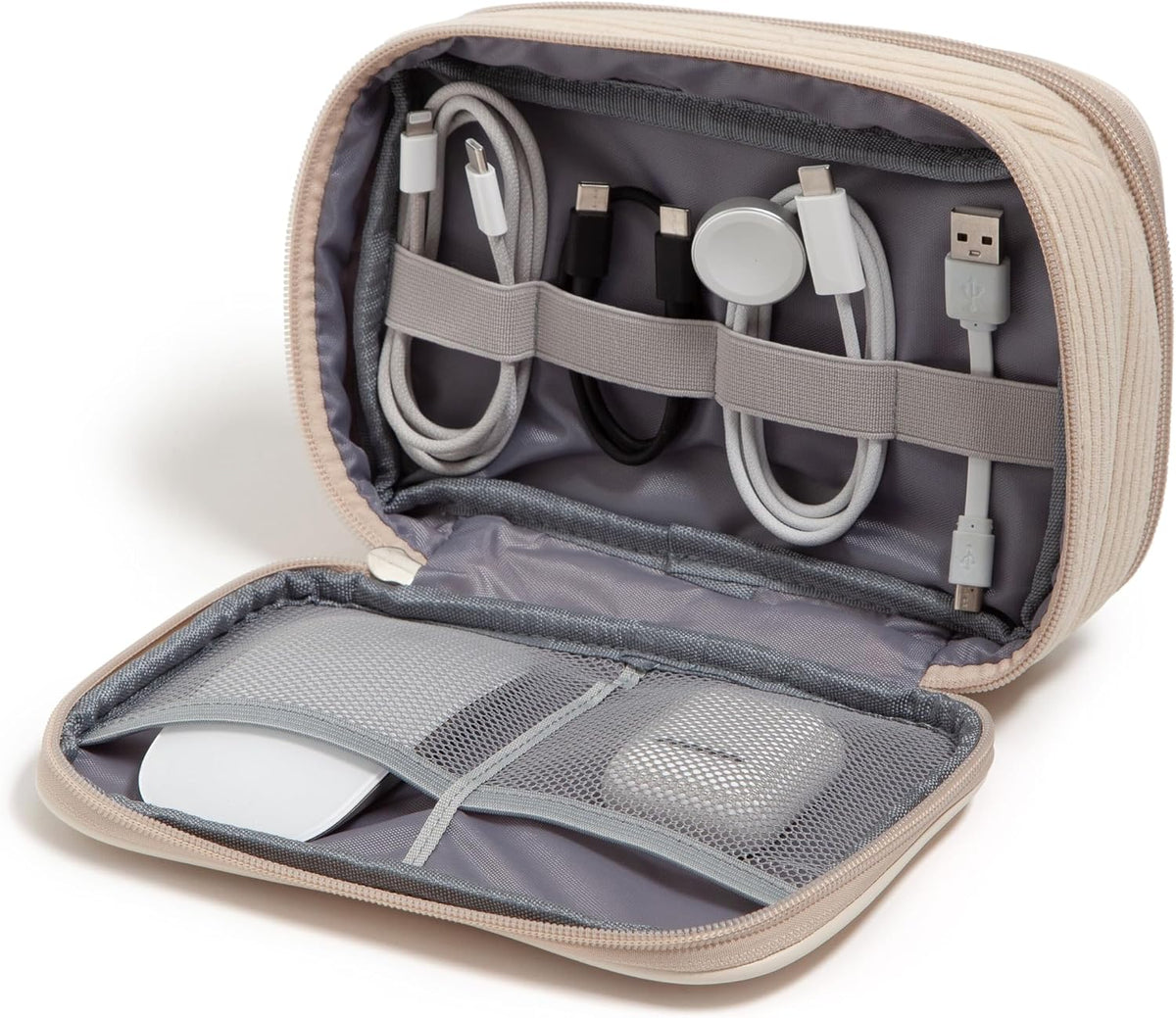 U Brands Electronics Organizer Travel Case, Cord Storage, 8" x 5.25", Beige