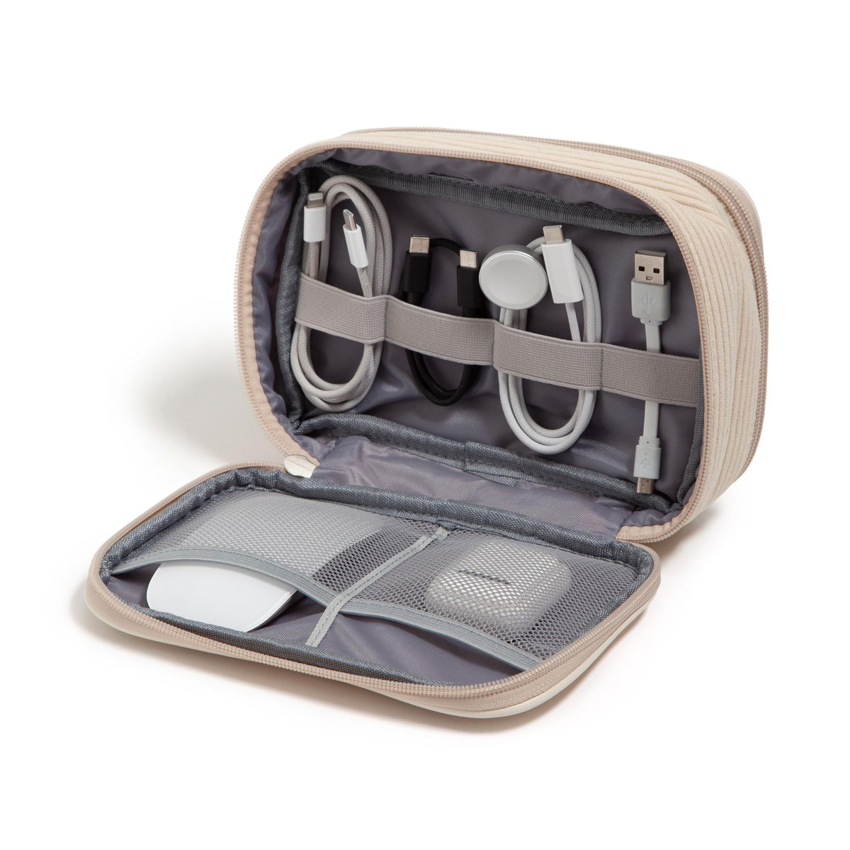 U Brands Electronics Organizer Travel Case, Cord Storage, 8" x 5.25", Beige