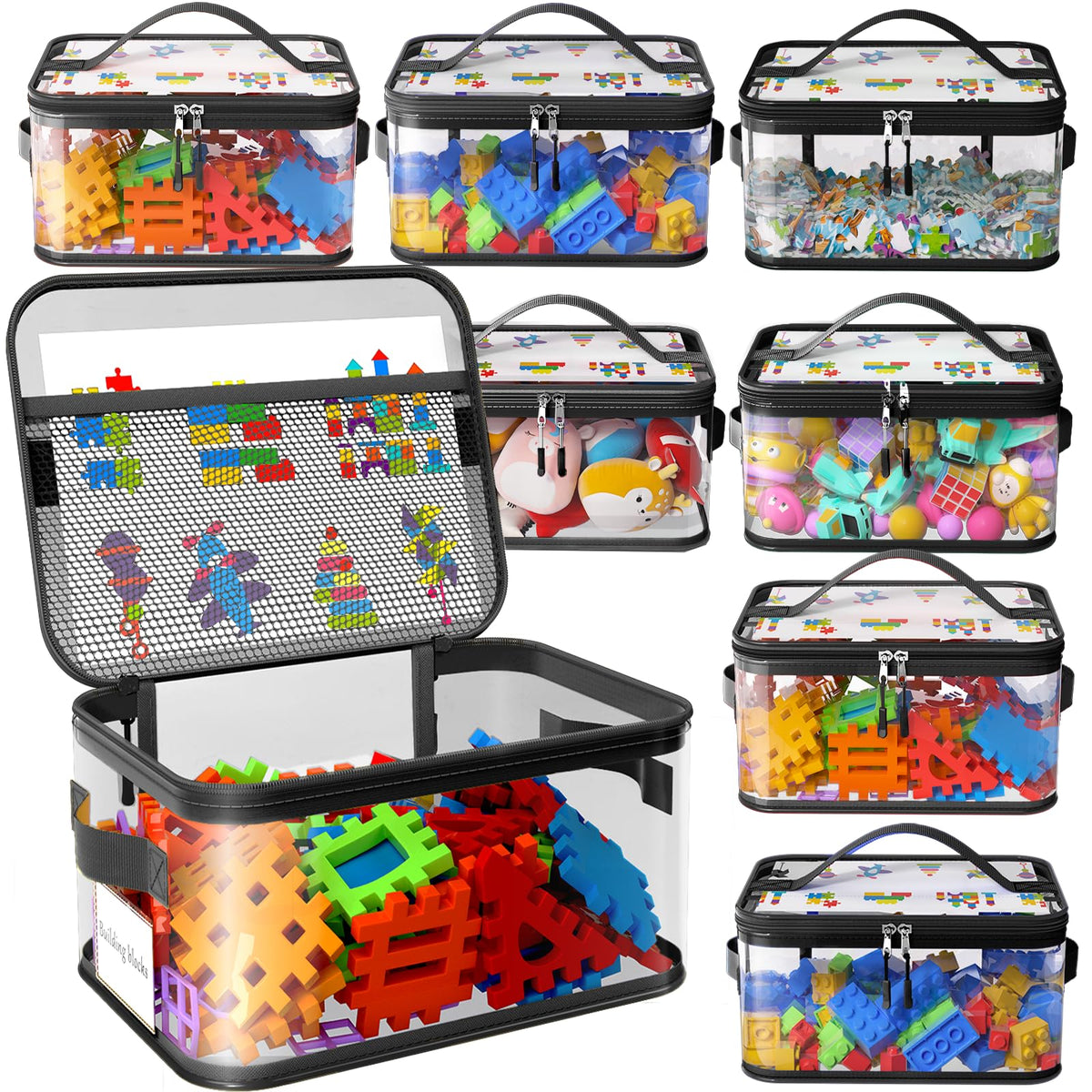 8 Packs Large Clear Toy Storage Bags with Double Zipper & Handles, L
