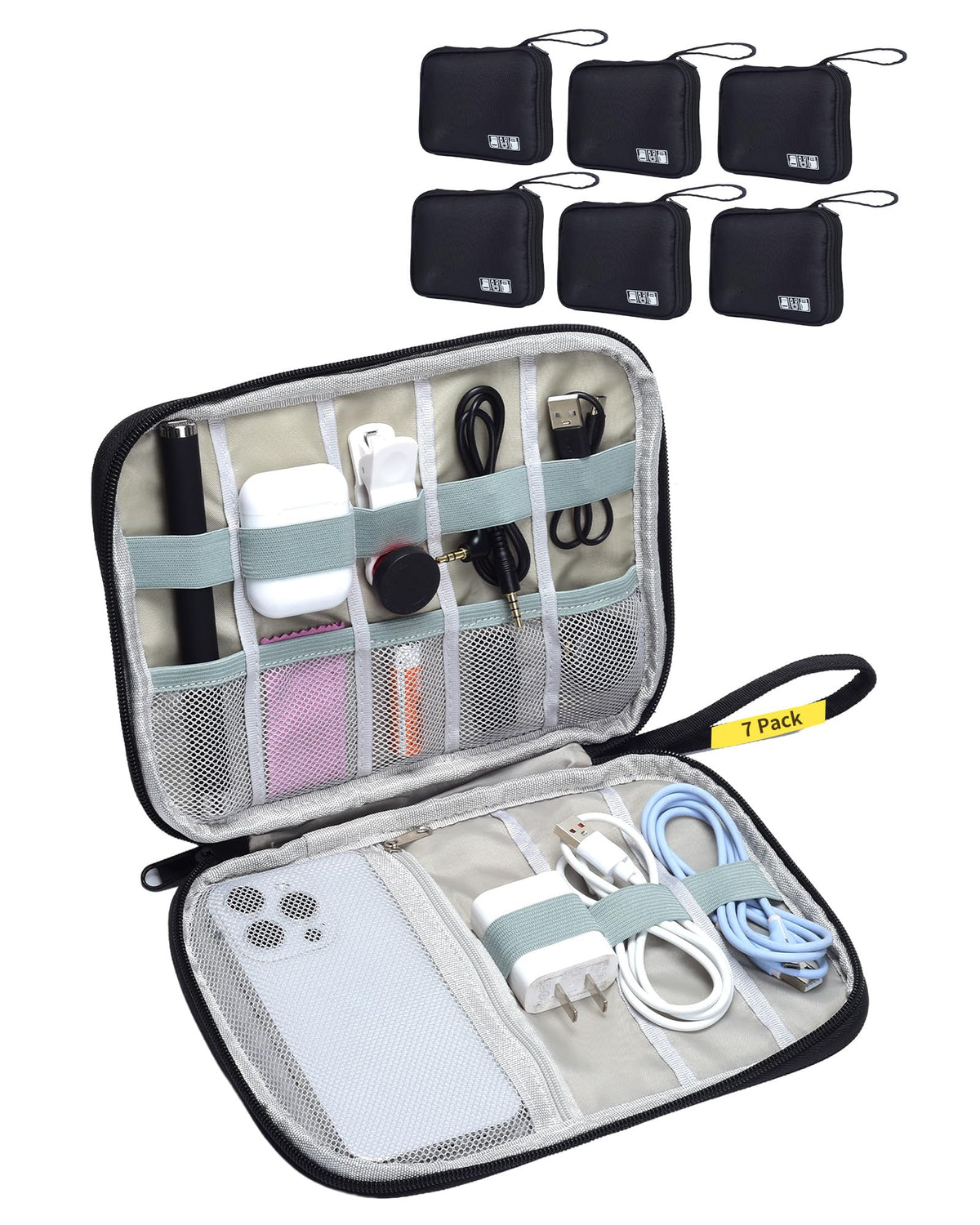 Electronics Travel Organizer Case for Chargers and Cords Black