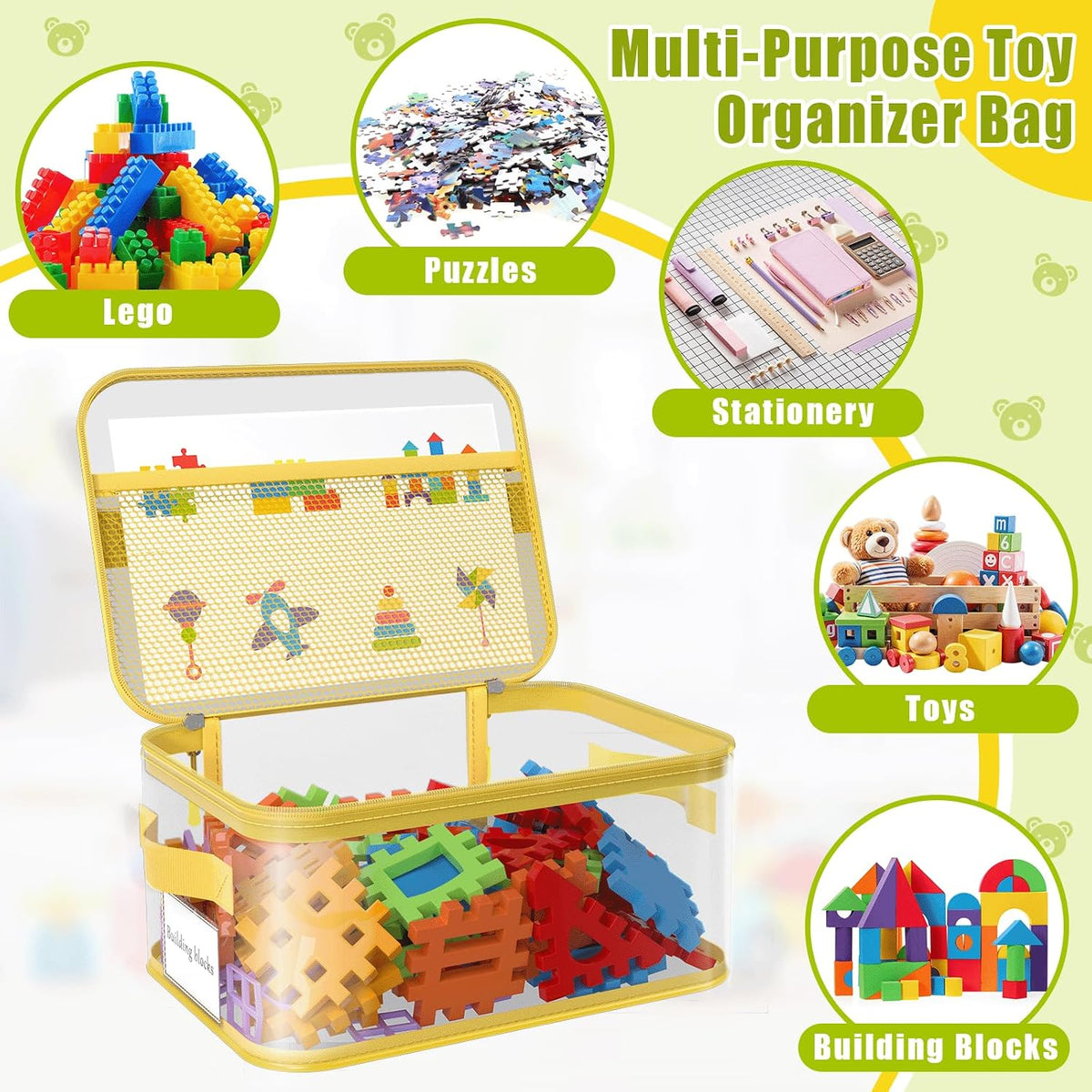8 Packs Large Clear Toy Storage Bags with Double Zipper & Handles, L