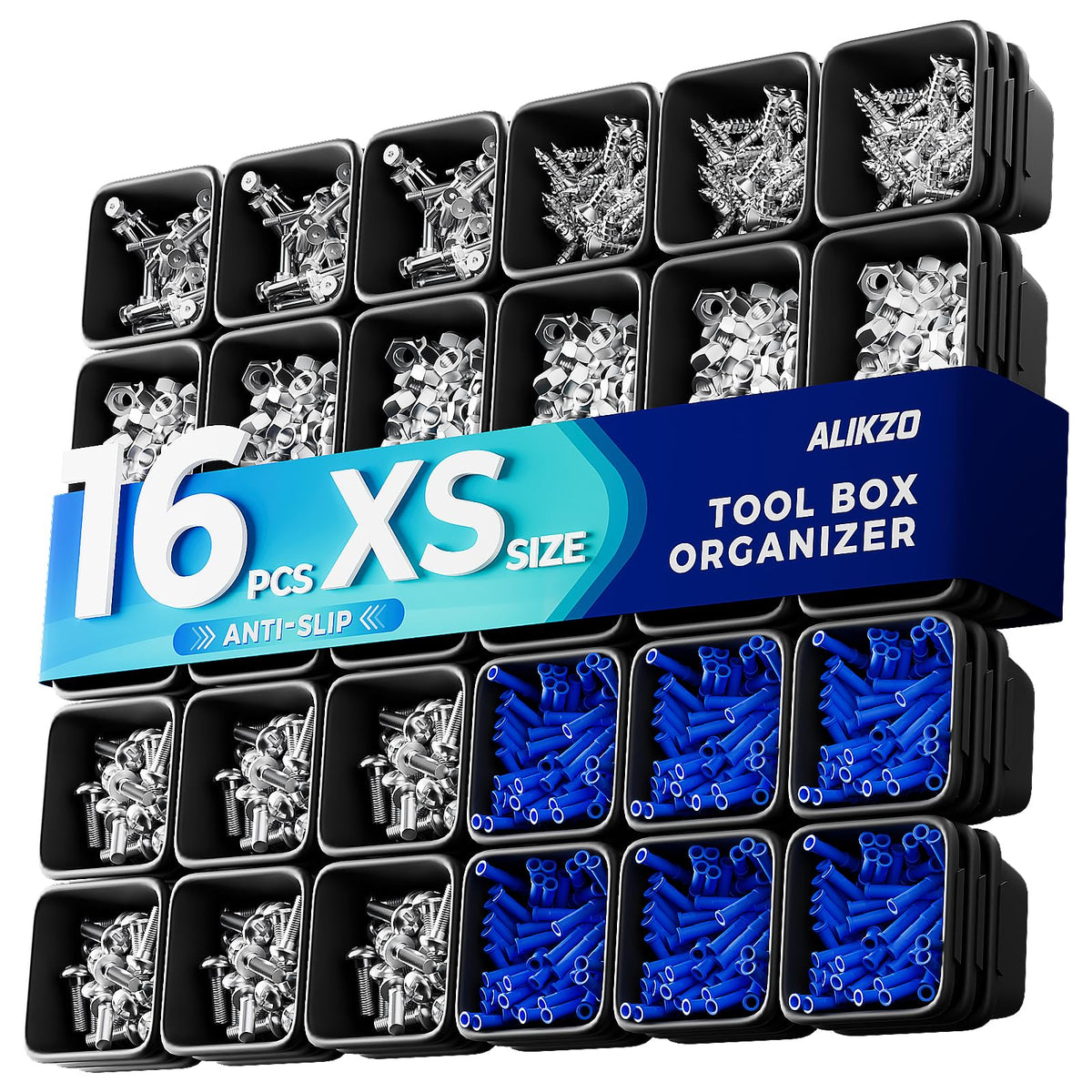 70 PCS Tool Box Organizer Tray & Desk Drawer Organizer Set, 5 Size Interlocking Bins for Garage Tool Storage, Mechanic Tool Chest, Rolling Cart, Workbench Drawers with EVA Non Slip Pads