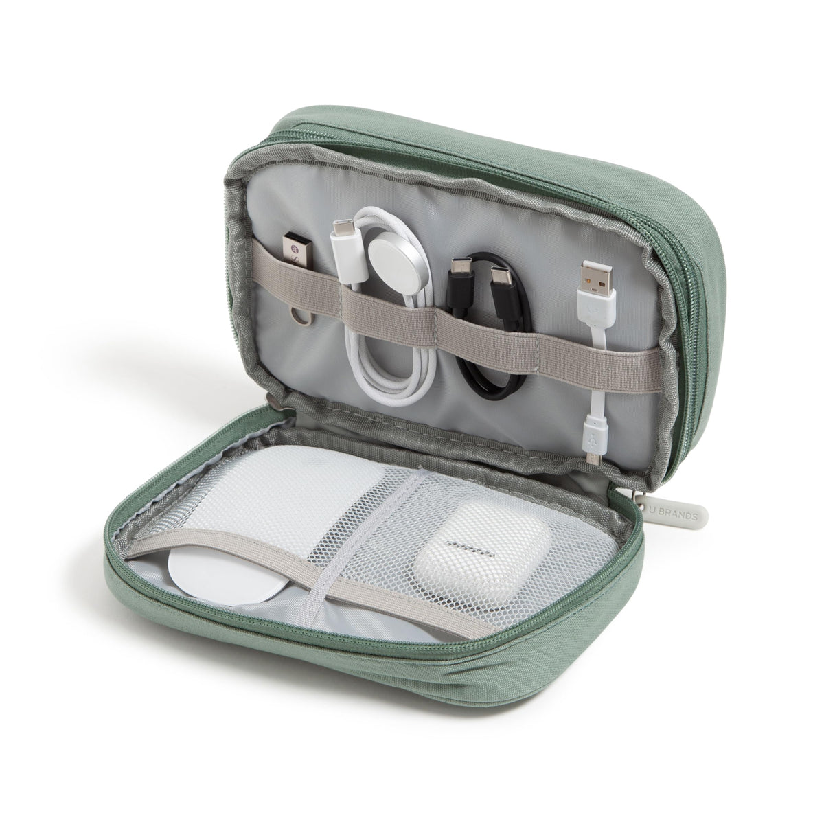 U Brands Electronics Organizer Travel Case, Cord Storage, 8" x 5.25", Beige