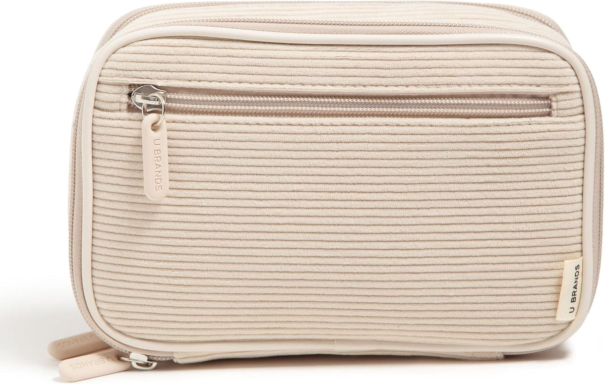 U Brands Electronics Organizer Travel Case, Cord Storage, 8" x 5.25", Beige