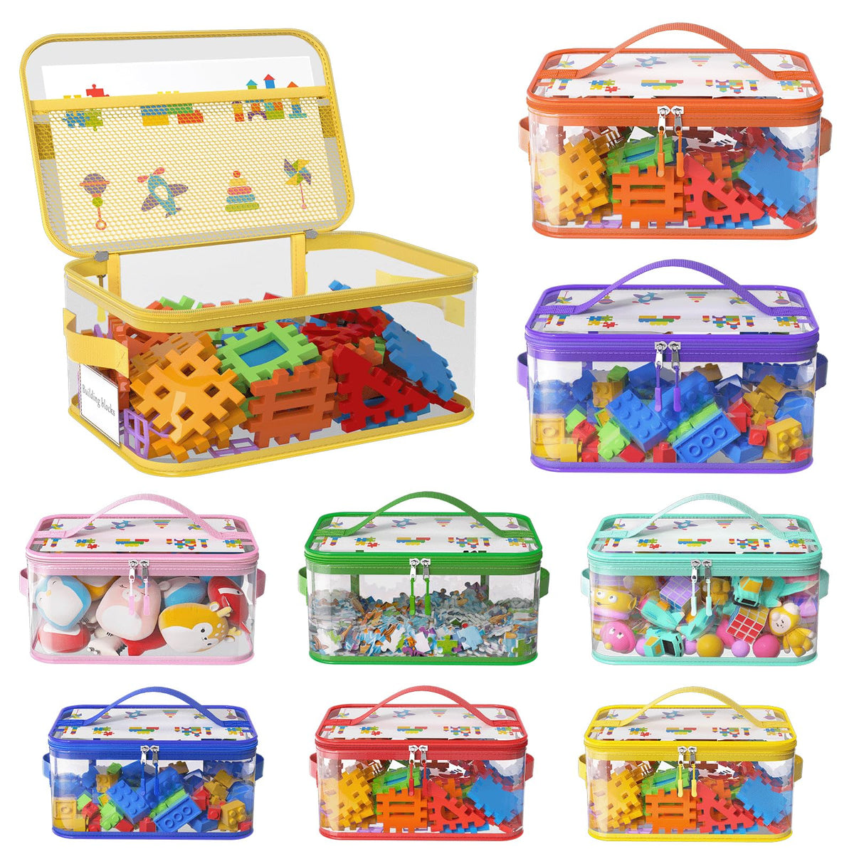 8 Packs Large Clear Toy Storage Bags with Double Zipper & Handles, L