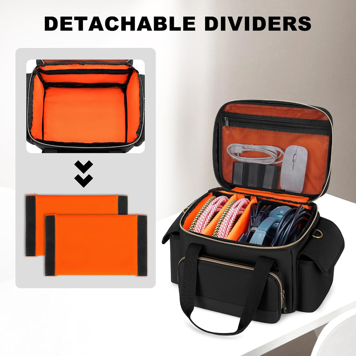 Damero DJ Cable File Bag with Detachable Dividers and Shoulder Strap