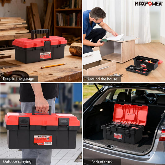 MAXPOWER 2-Pc Plastic Tool Box, 12" Small & 17" Portable Toolbox, Lockable