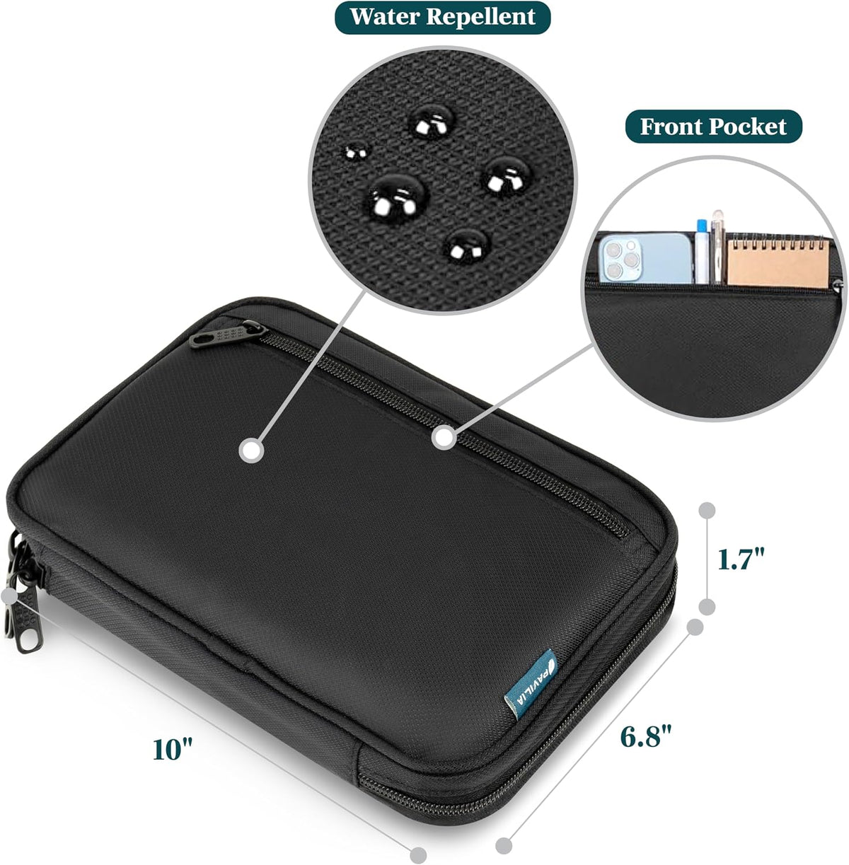 PAVILIA Travel Cord Organizer Case, Electronics Organizer Bag, Black