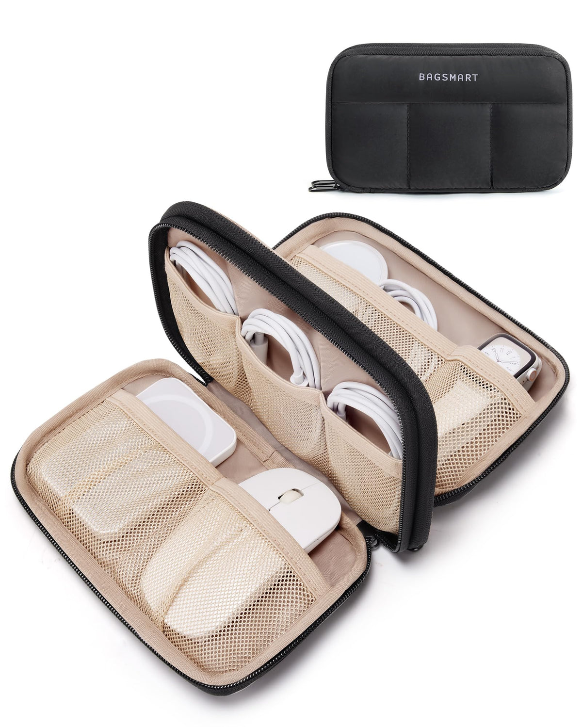 BAGSMART Electronics Organizer Travel Case for Cords Chargers Phones, Black