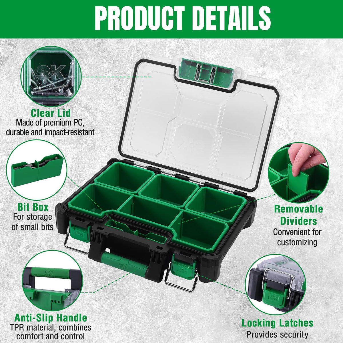 SK 13.5-Inch Small Part Organizer, Portable Tool Box Organizer, IP65
