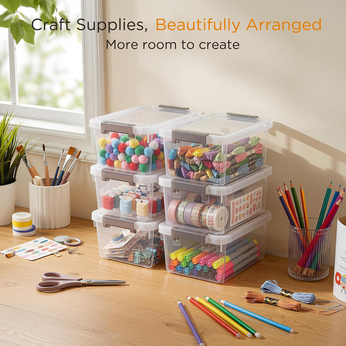 Citylife 10Packs 1.3Qt Small Storage Bins with Lids,Stackable Clear