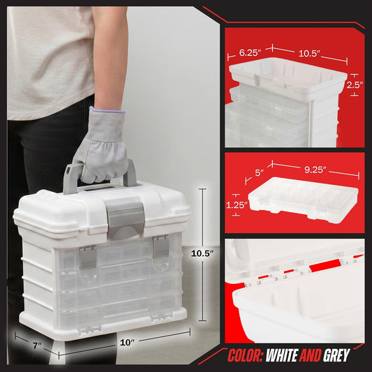 Stalwart Portable Tool Box Small Parts Organizer with Drawers, White