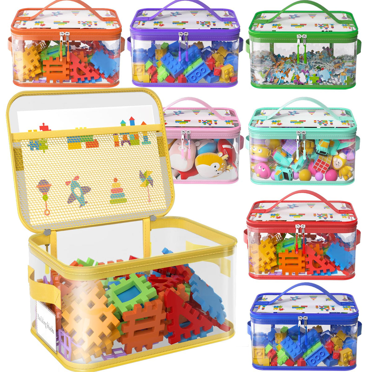 8 Packs Large Clear Toy Storage Bags with Double Zipper & Handles, L